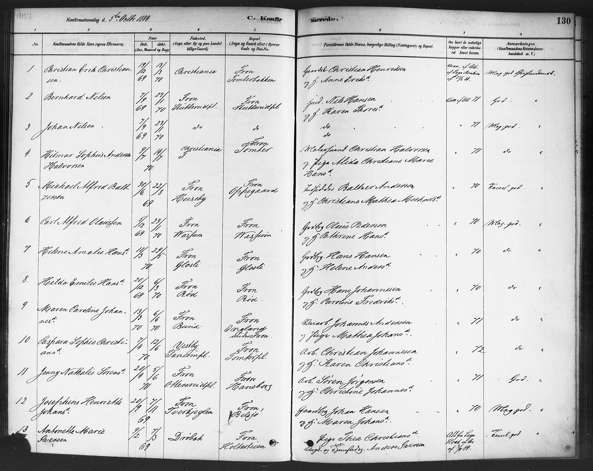 Drøbak prestekontor Kirkebøker, AV/SAO-A-10142a/F/Fc/L0002: Parish register (official) no. III 2, 1878-1891, p. 130