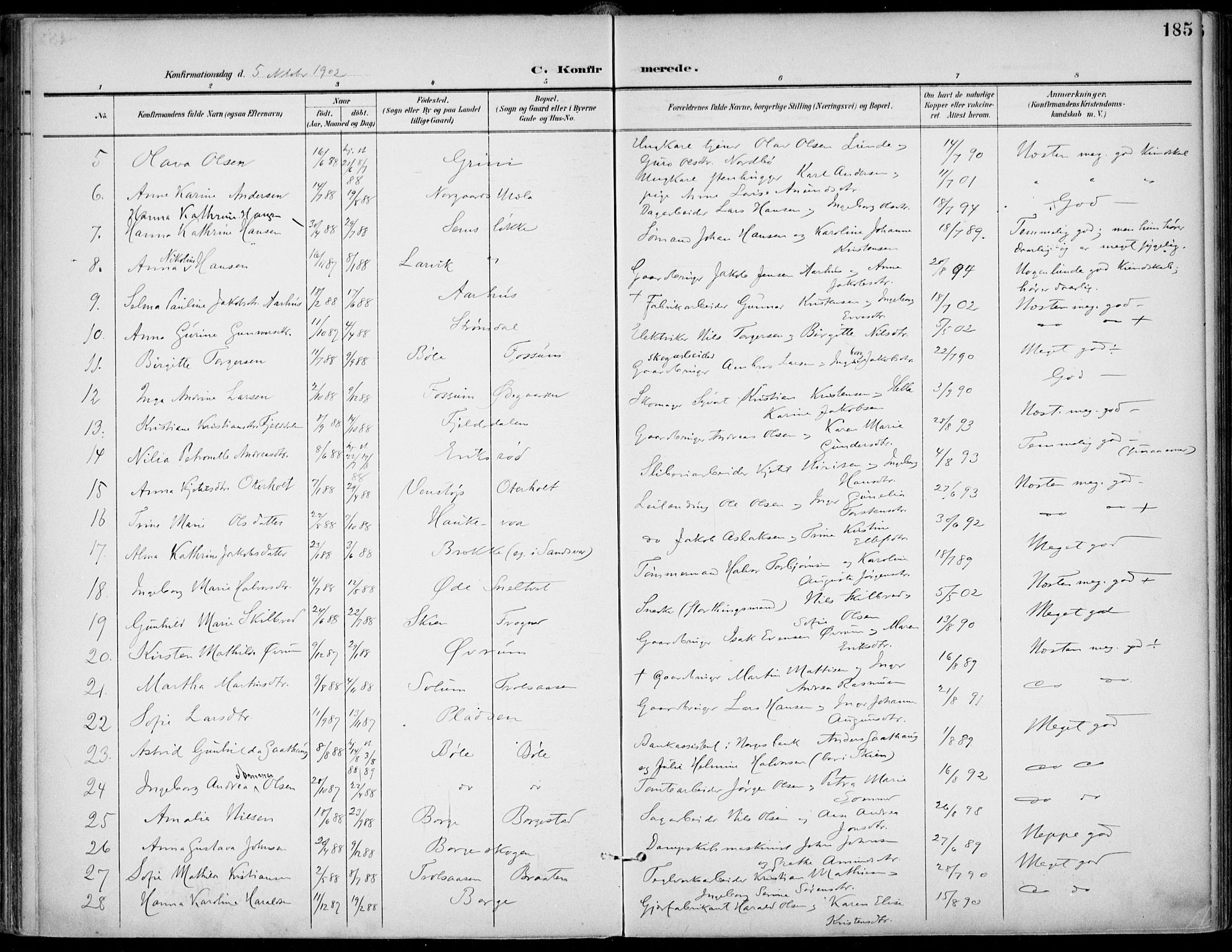 Gjerpen kirkebøker, SAKO/A-265/F/Fa/L0011: Parish register (official) no. I 11, 1896-1904, p. 185