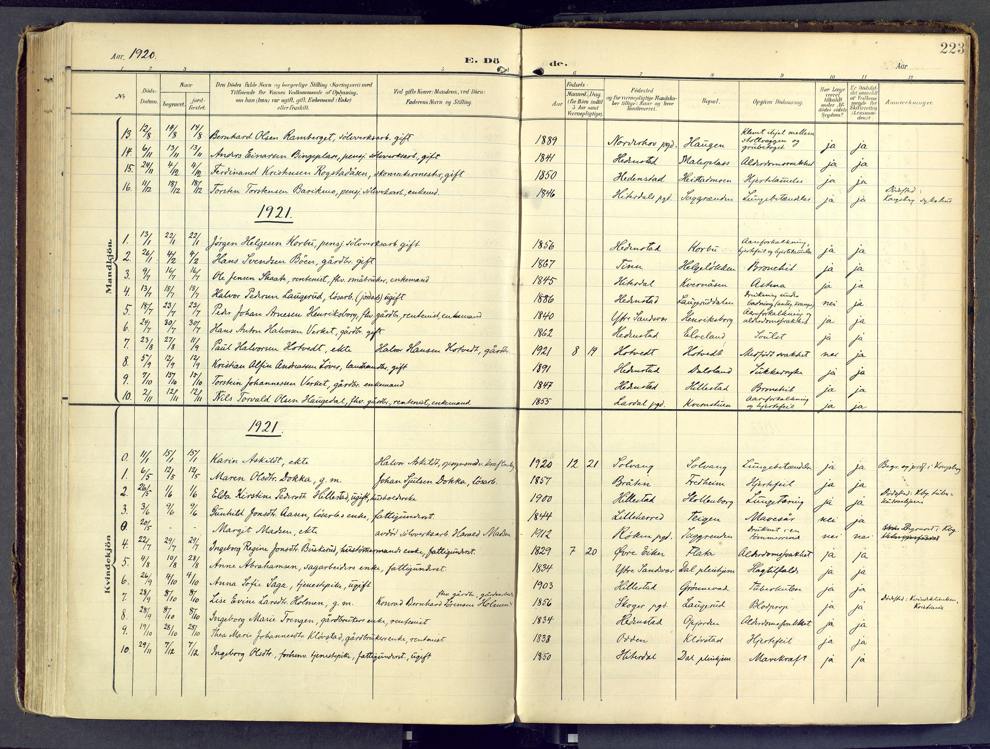 Sandsvær kirkebøker, SAKO/A-244/F/Fd/L0002: Parish register (official) no. IV 2, 1906-1943, p. 223