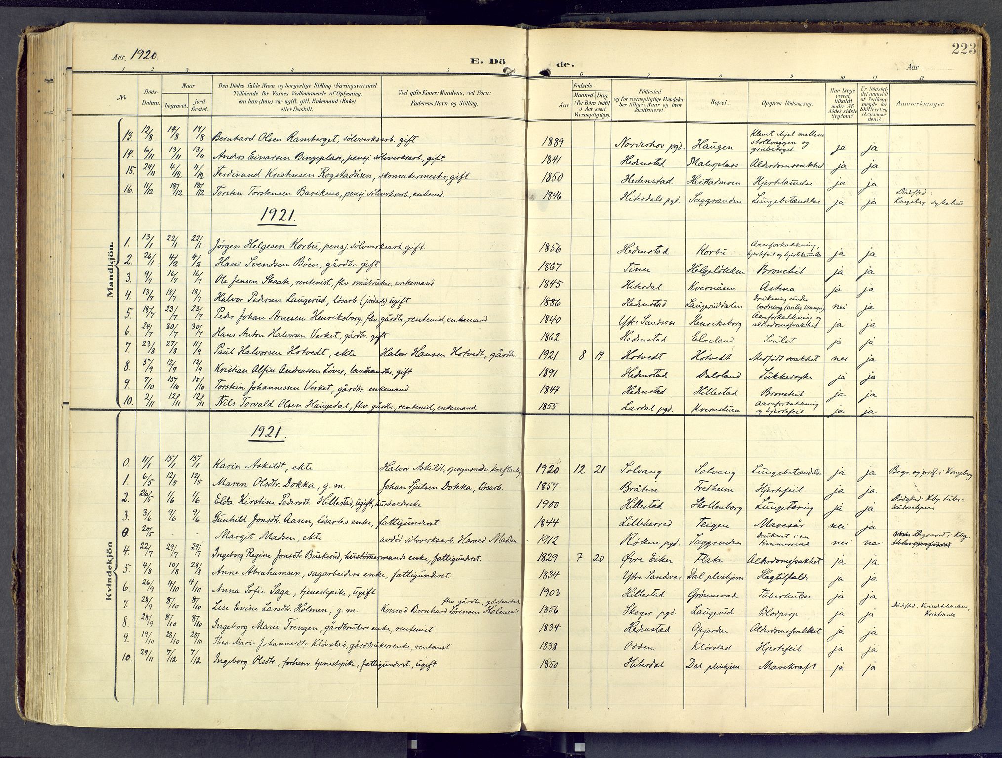 Sandsvær kirkebøker, AV/SAKO-A-244/F/Fd/L0002: Parish register (official) no. IV 2, 1906-1943, p. 223