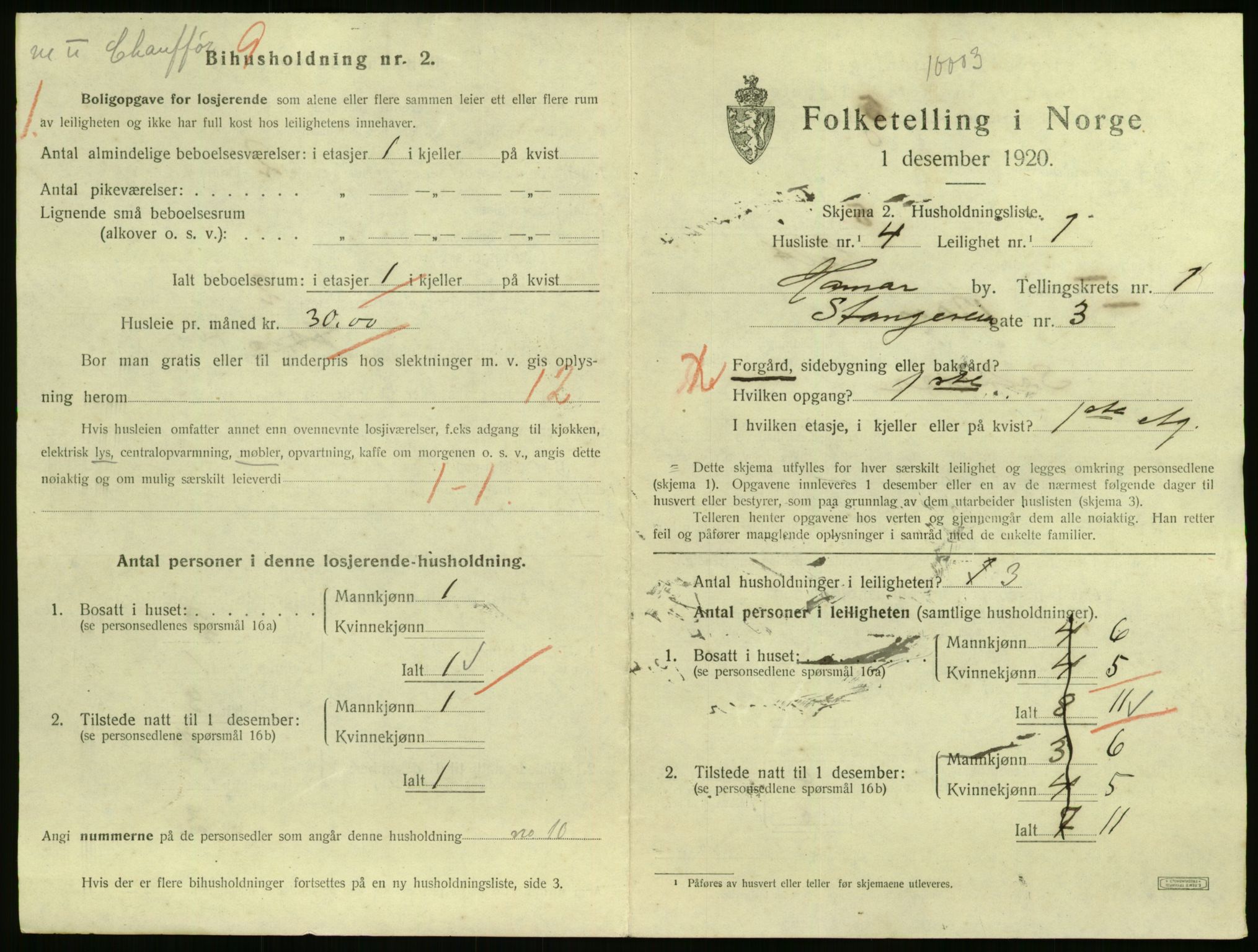 SAH, 1920 census for Hamar, 1920, p. 1227