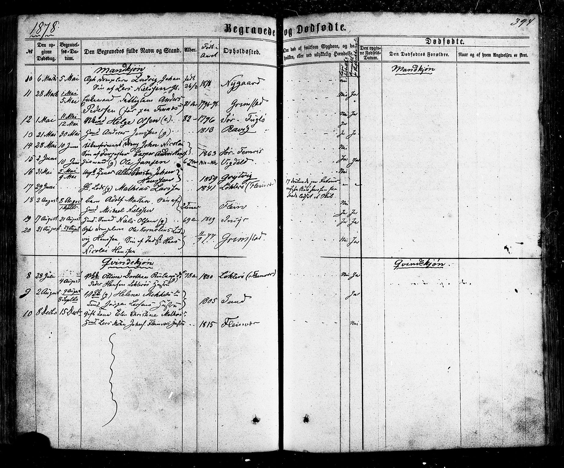 Ministerialprotokoller, klokkerbøker og fødselsregistre - Nordland, AV/SAT-A-1459/805/L0098: Parish register (official) no. 805A05, 1862-1879, p. 394