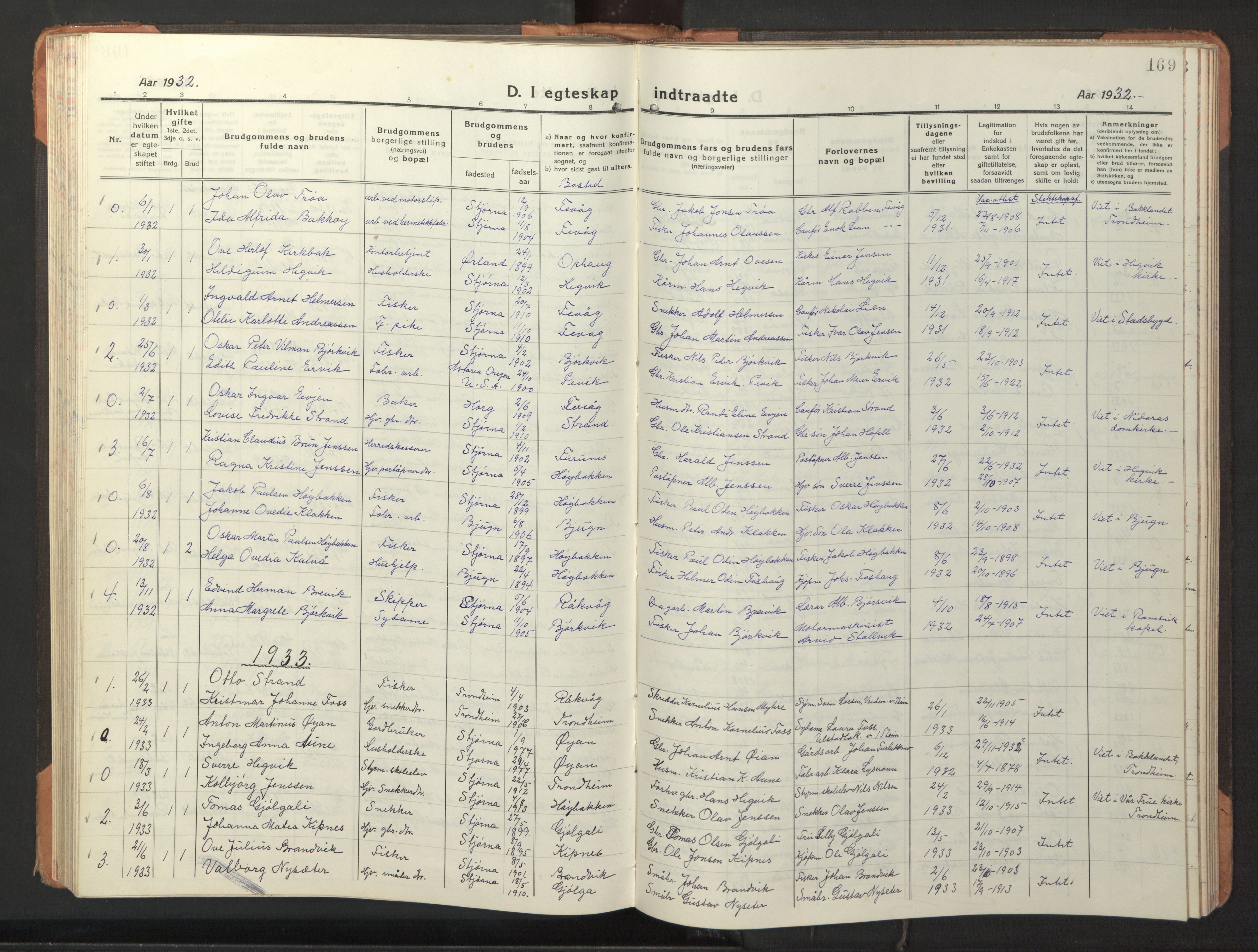 Ministerialprotokoller, klokkerbøker og fødselsregistre - Sør-Trøndelag, SAT/A-1456/653/L0658: Parish register (copy) no. 653C02, 1919-1947, p. 169