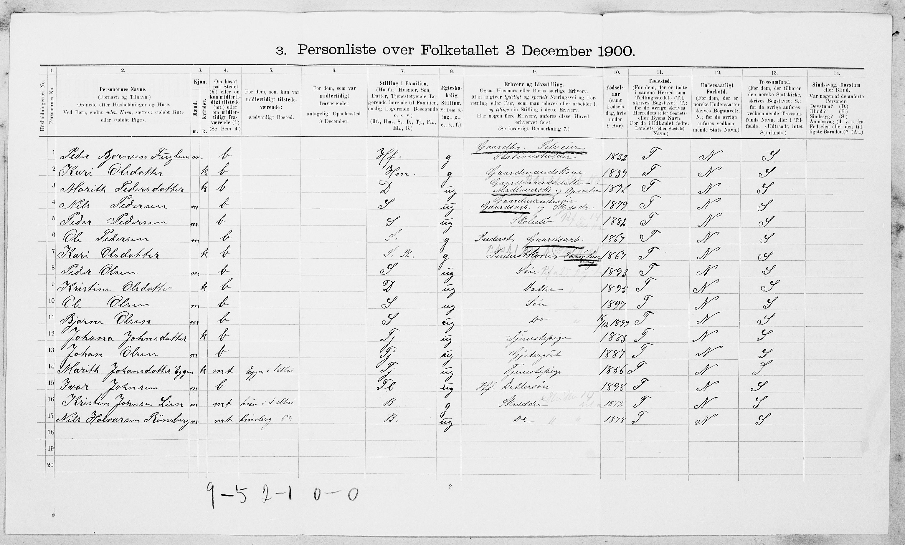 SAT, 1900 census for Selbu, 1900, p. 171