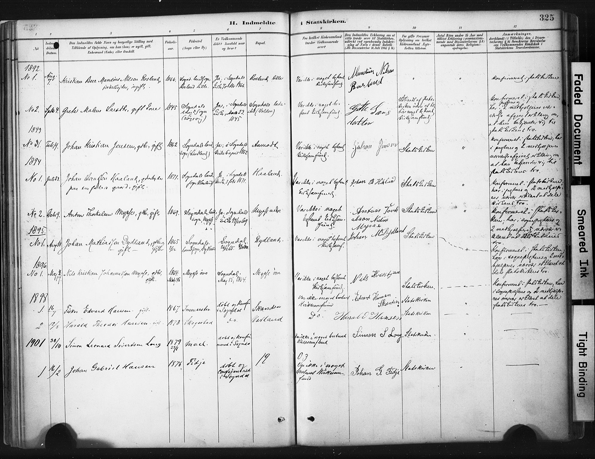 Sokndal sokneprestkontor, SAST/A-101808: Parish register (official) no. A 11.2, 1887-1905, p. 325