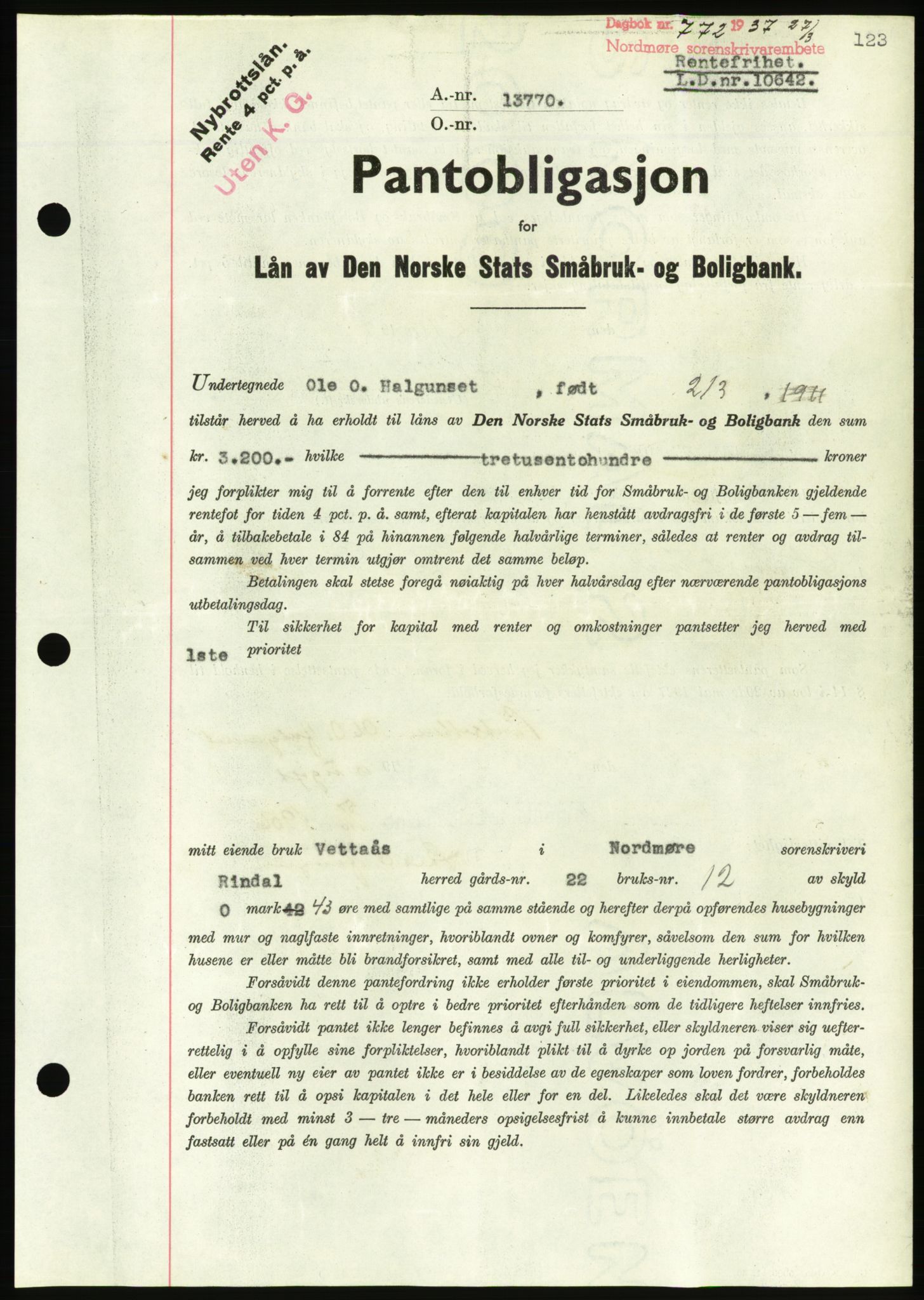 Nordmøre sorenskriveri, AV/SAT-A-4132/1/2/2Ca/L0091: Mortgage book no. B81, 1937-1937, Diary no: : 772/1937