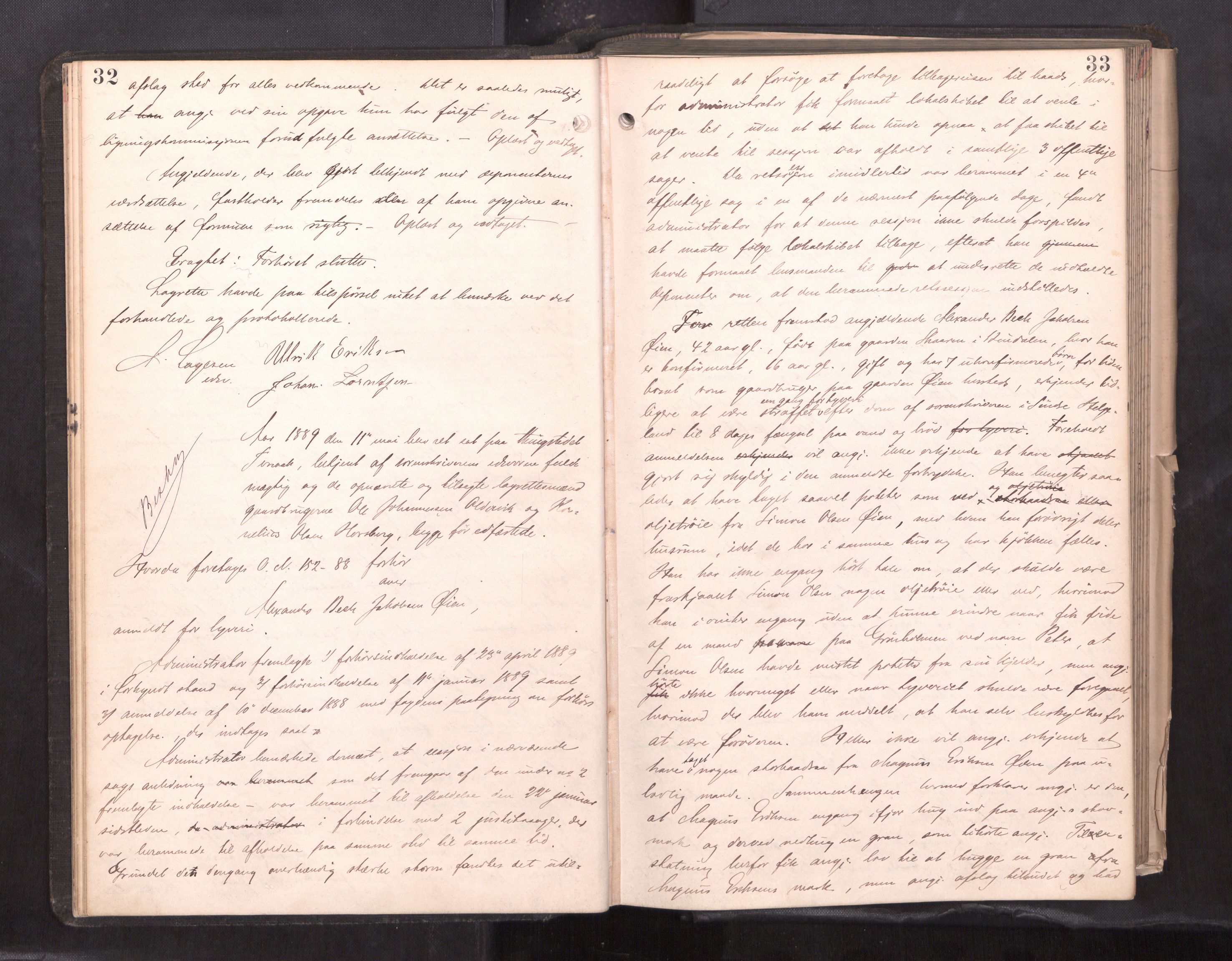 Søndre Helgeland sorenskriveri, AV/SAT-A-4575/1/1/1B/1Ba/L0018: ekstrarettsprotokoll, 1889-1893, p. 32-33