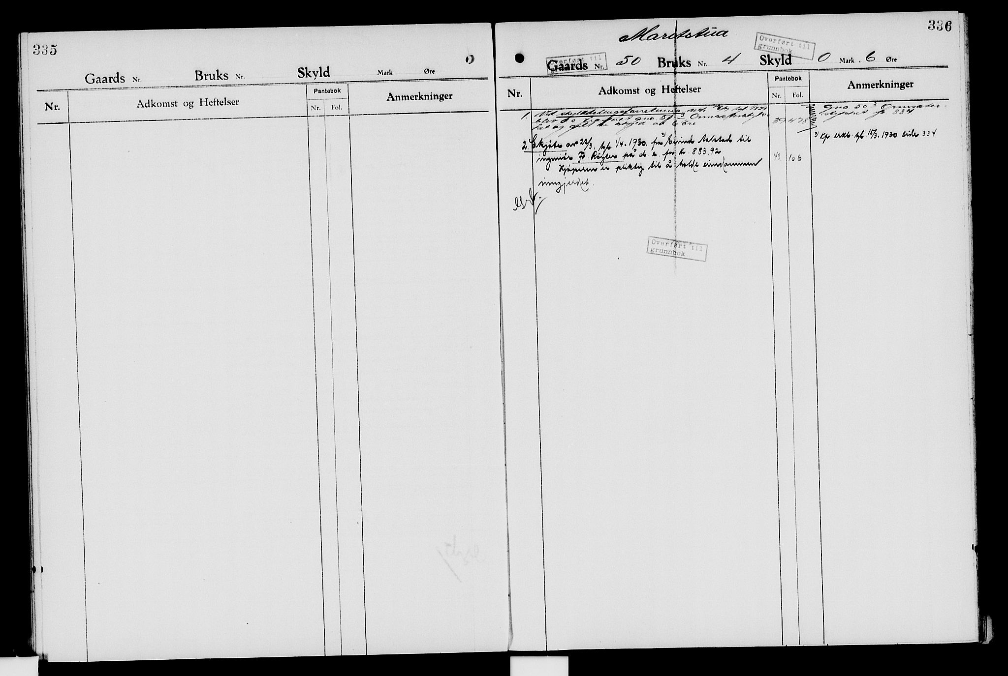 Nord-Hedmark sorenskriveri, SAH/TING-012/H/Ha/Had/Hade/L0007: Mortgage register no. 4.7, 1924-1940, p. 335-336