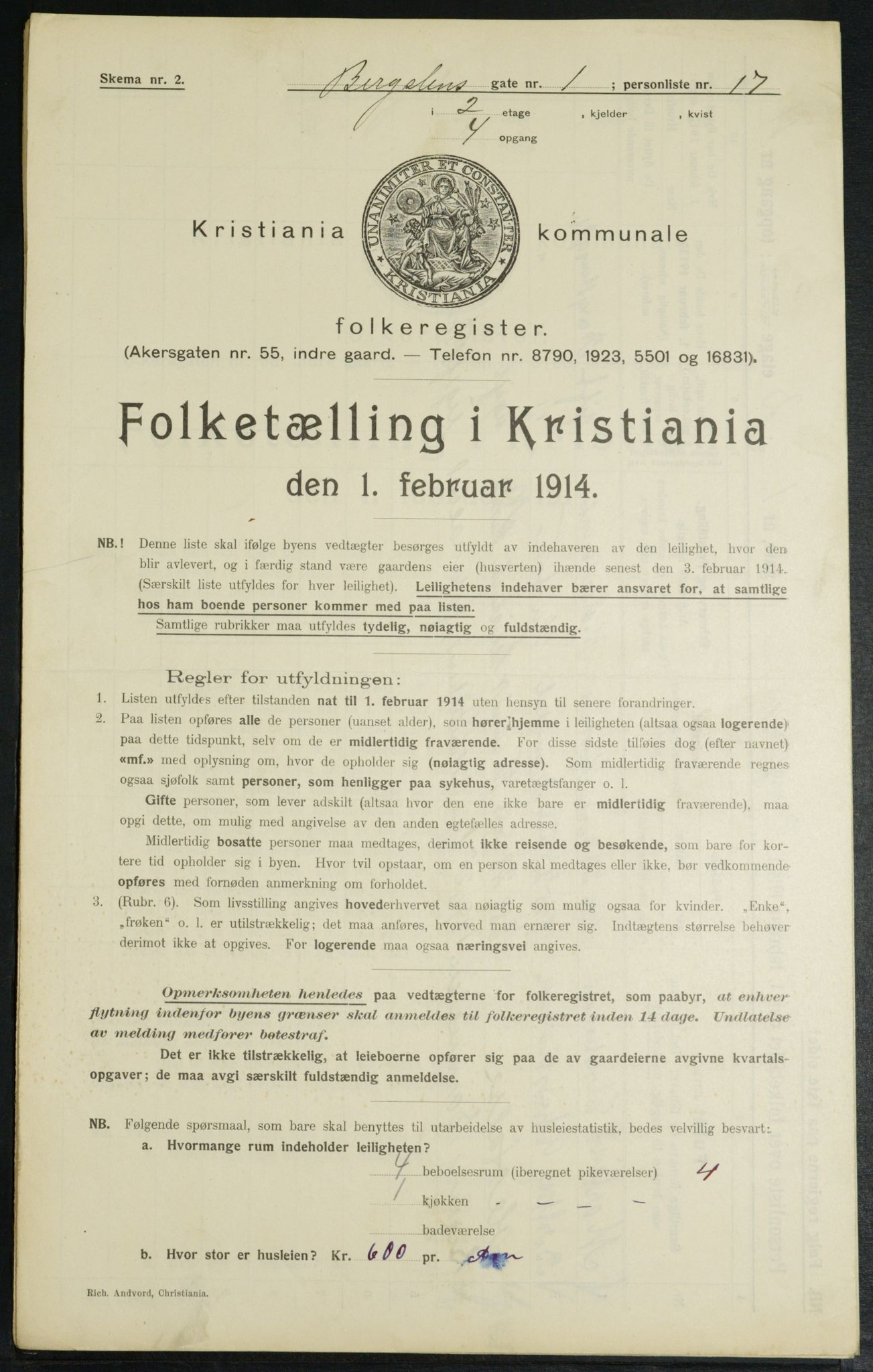 OBA, Municipal Census 1914 for Kristiania, 1914, p. 4025