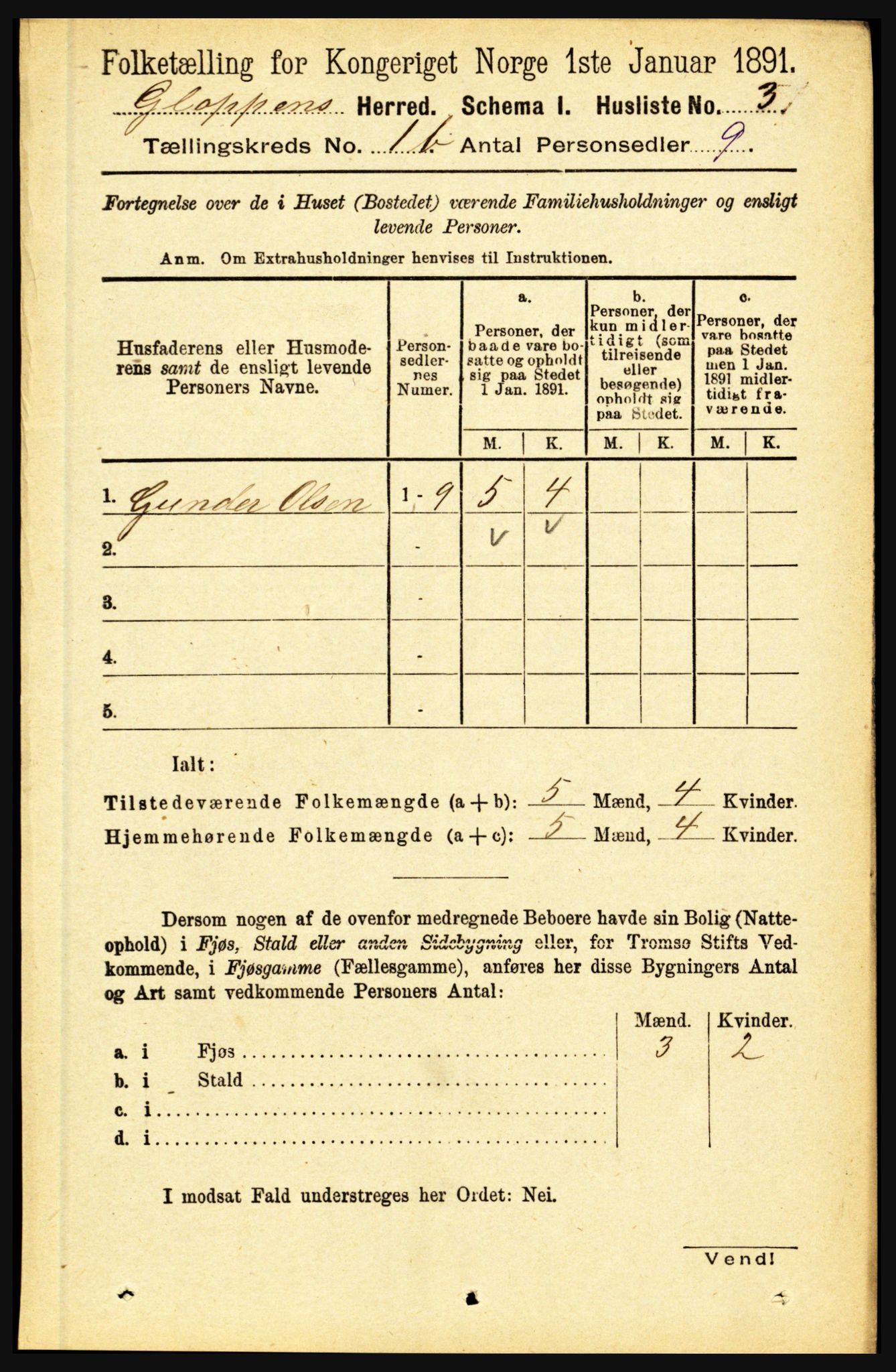 RA, 1891 census for 1445 Gloppen, 1891, p. 376