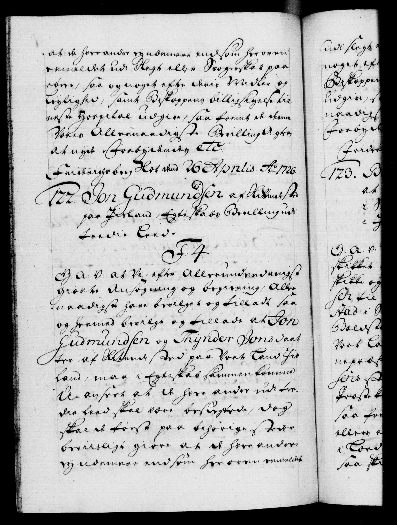 Danske Kanselli 1572-1799, AV/RA-EA-3023/F/Fc/Fca/Fcaa/L0025: Norske registre, 1726-1728, p. 86b