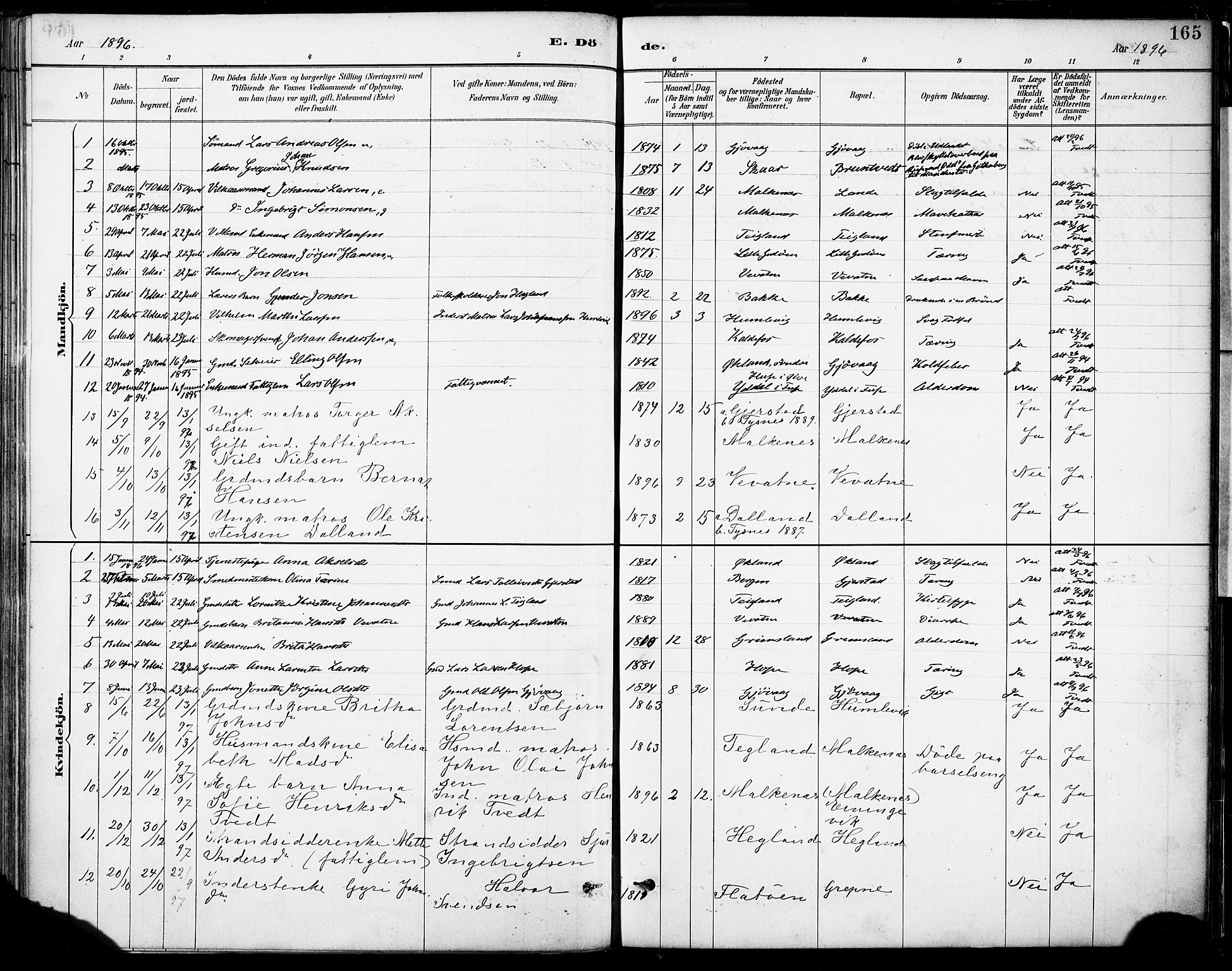 Tysnes sokneprestembete, AV/SAB-A-78601/H/Haa: Parish register (official) no. B 1, 1887-1906, p. 165