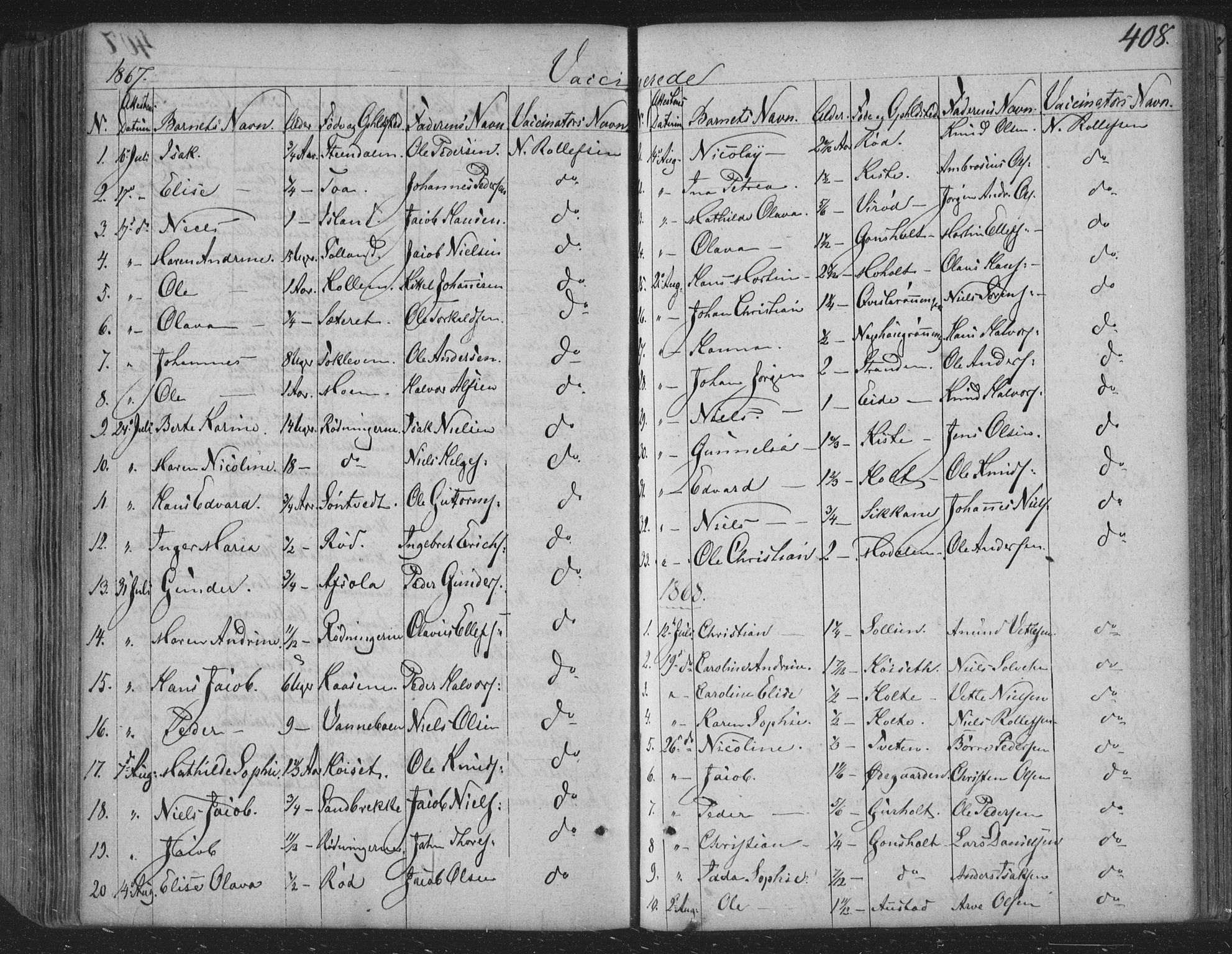 Siljan kirkebøker, SAKO/A-300/F/Fa/L0001: Parish register (official) no. 1, 1831-1870, p. 408