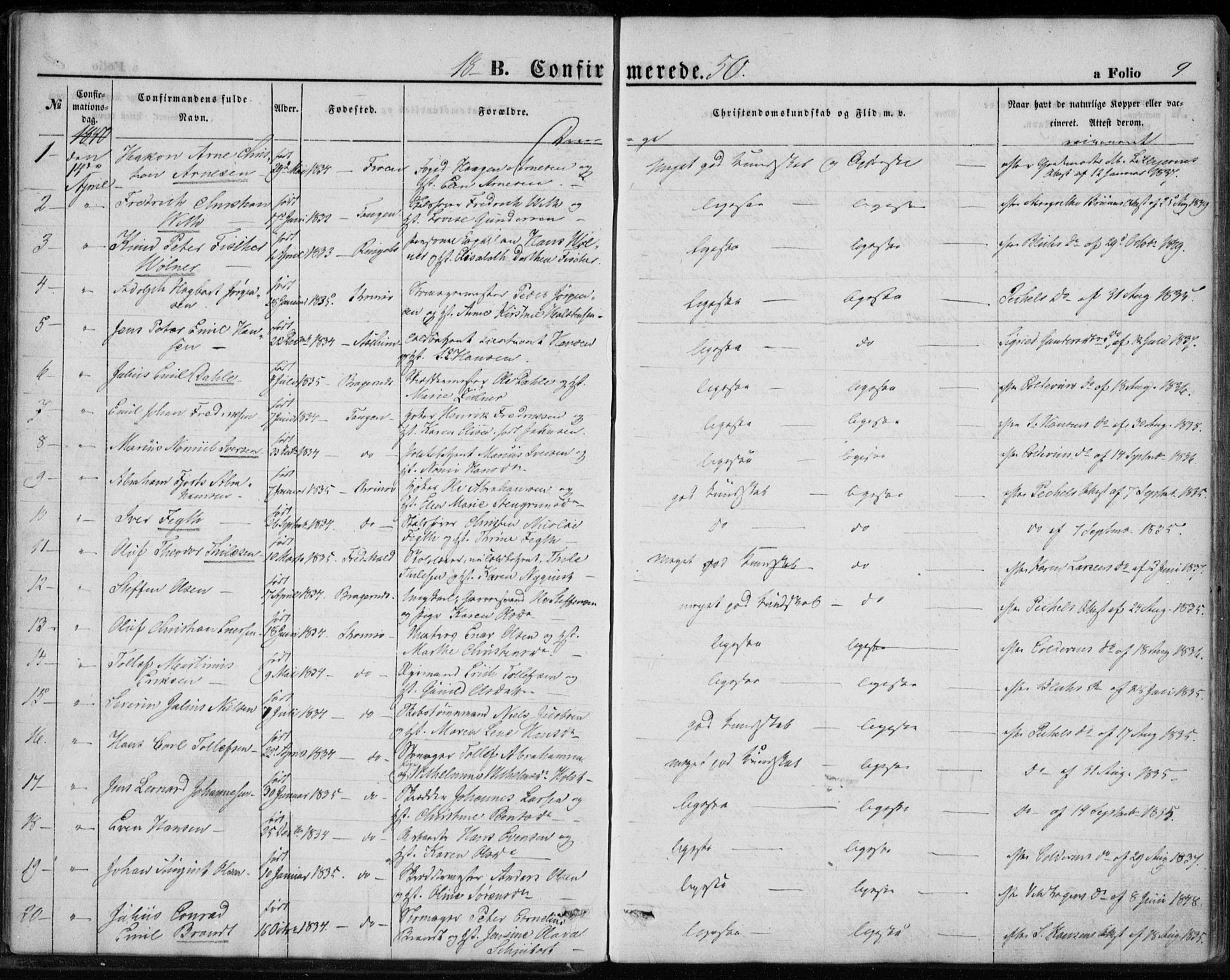 Strømsø kirkebøker, AV/SAKO-A-246/F/Fa/L0017: Parish register (official) no. I 17, 1848-1865, p. 9