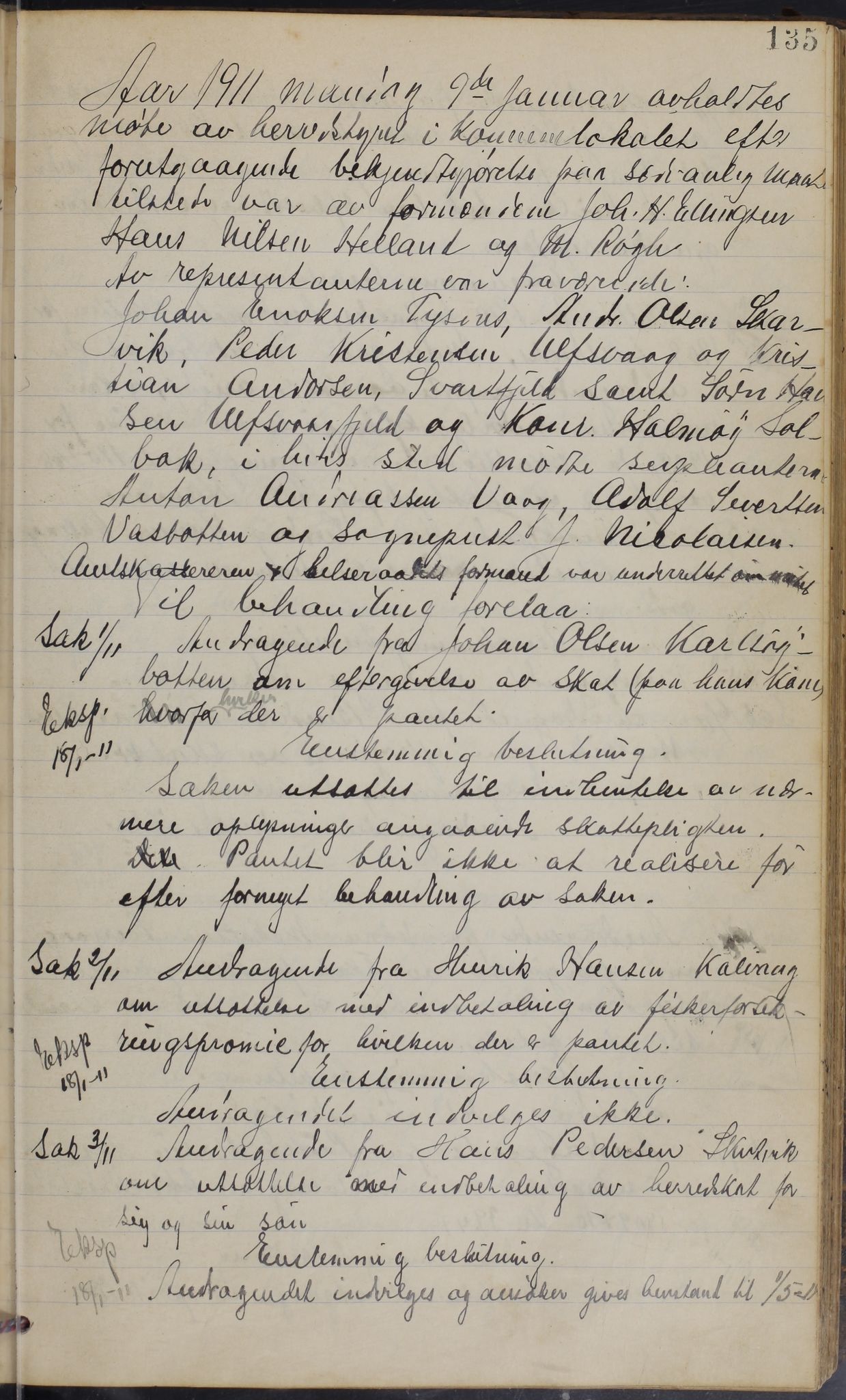 Hamarøy kommune. Formannskapet, AIN/K-18490.150/100/L0002: Møtebok, 1901-1914, p. 135