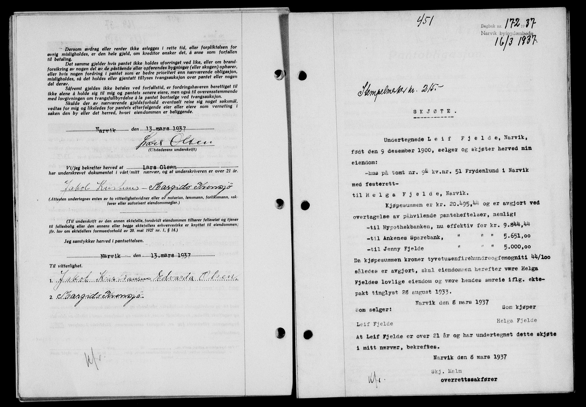 Narvik sorenskriveri, SAT/A-0002/1/2/2C/2Ca/L0011: Mortgage book no. 14, 1935-1937, Deed date: 16.03.1937