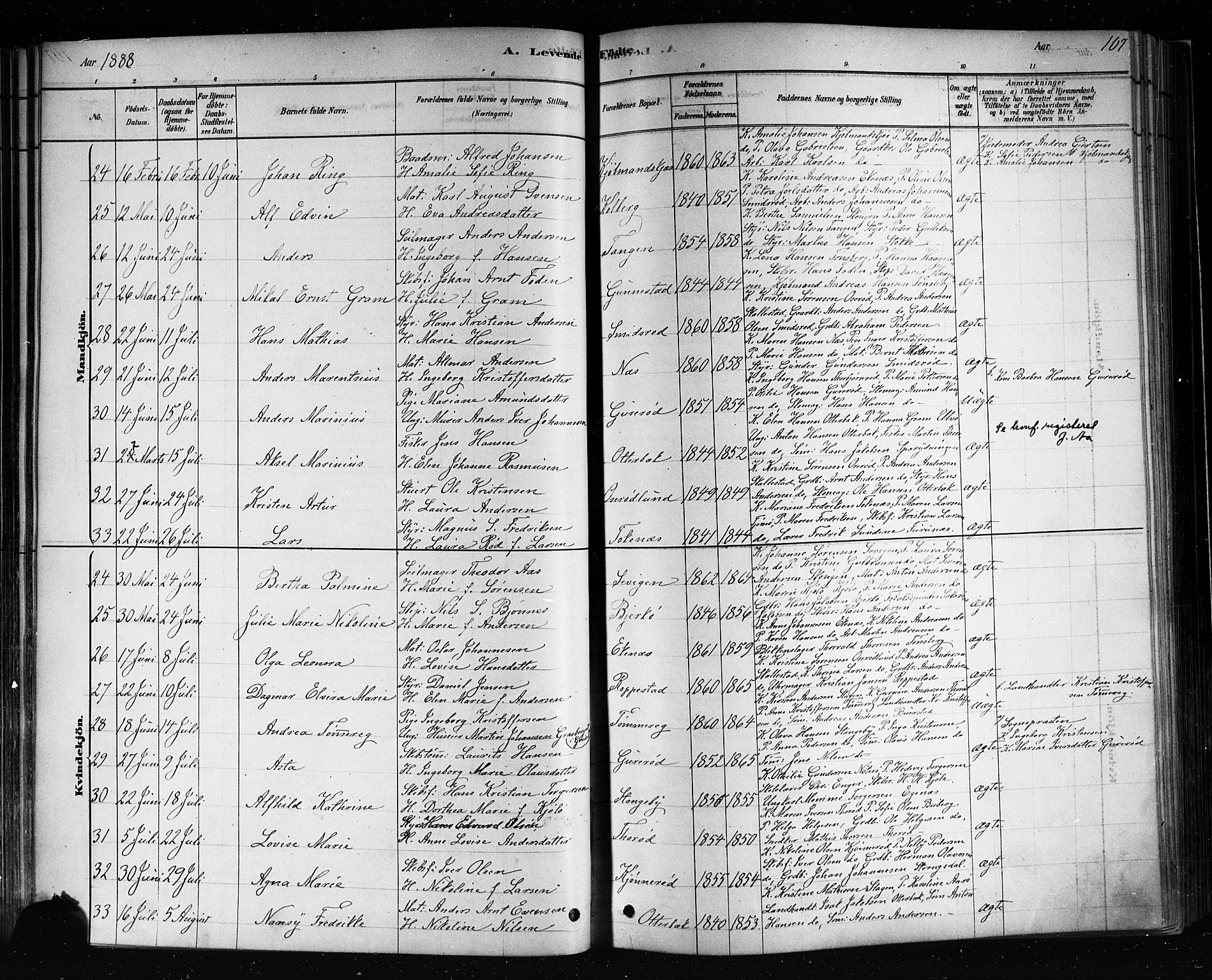 Nøtterøy kirkebøker, AV/SAKO-A-354/F/Fa/L0008: Parish register (official) no. I 8, 1878-1893, p. 107