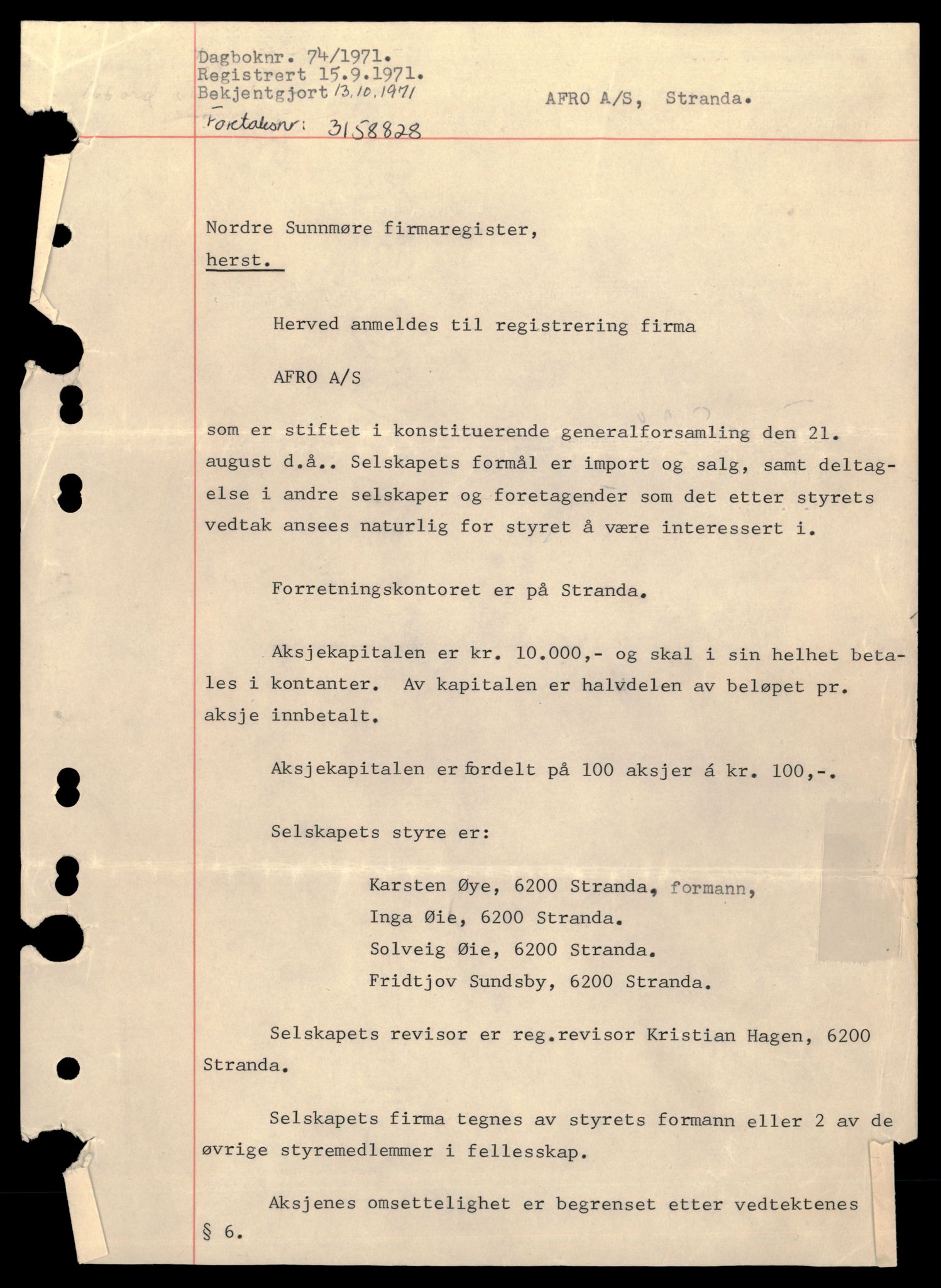 Nordre Sunnmøre sorenskriveri, SAT/A-0006/2/J/Jc/Jcb/L0002: Aksjeselskap, A-O, 1944-1990, p. 1