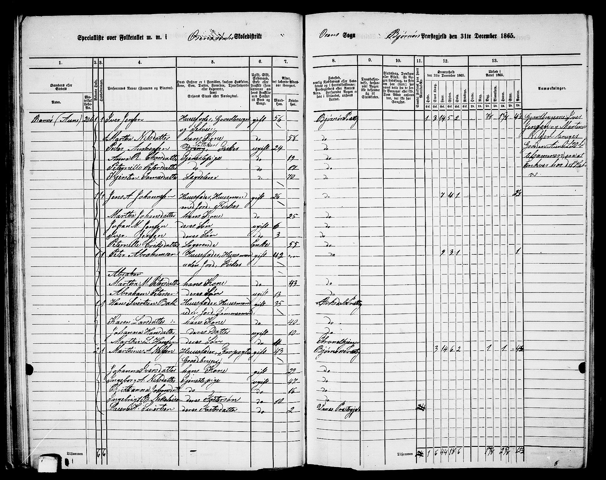 RA, 1865 census for Bjørnør, 1865, p. 45