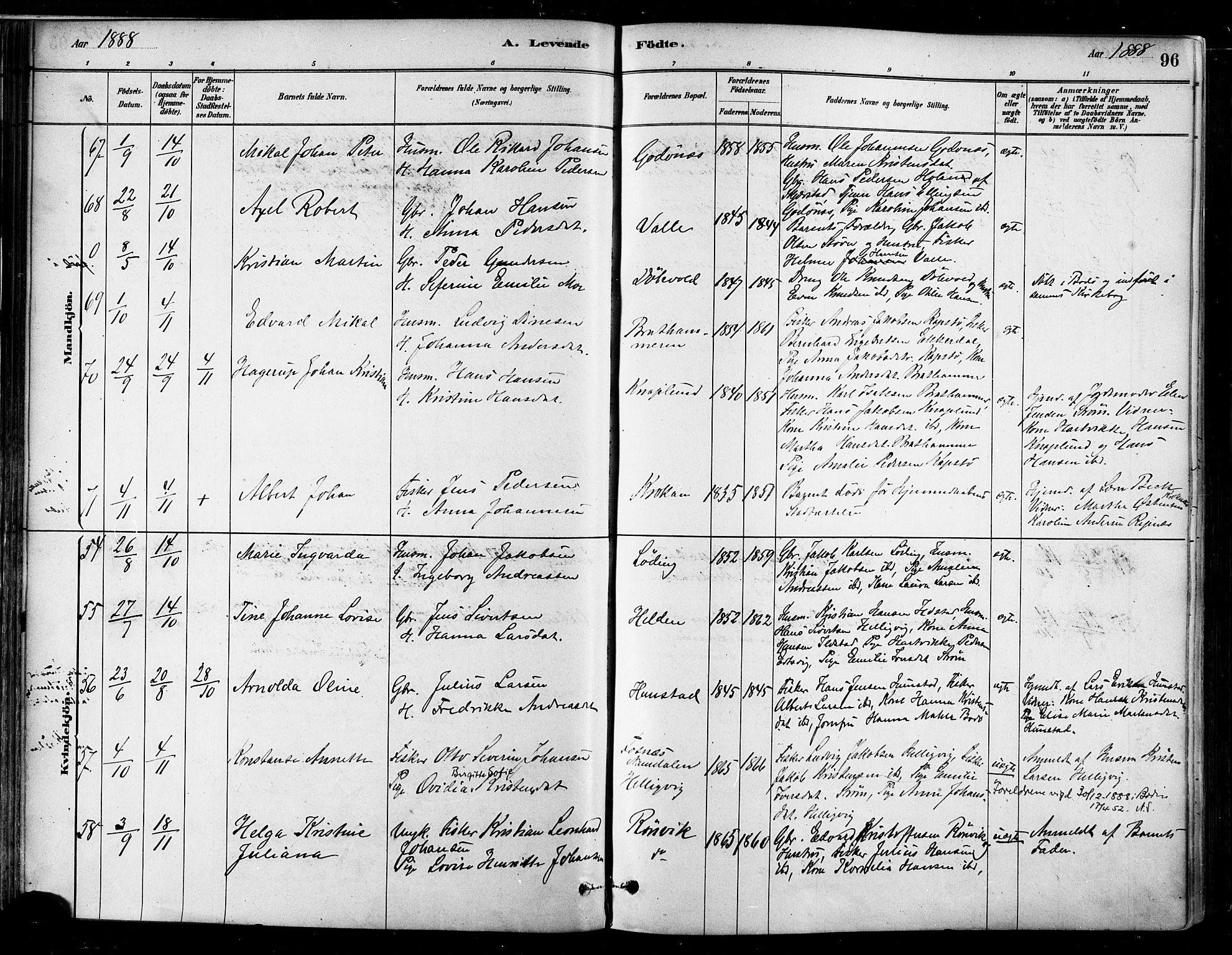 Ministerialprotokoller, klokkerbøker og fødselsregistre - Nordland, SAT/A-1459/802/L0054: Parish register (official) no. 802A01, 1879-1893, p. 96