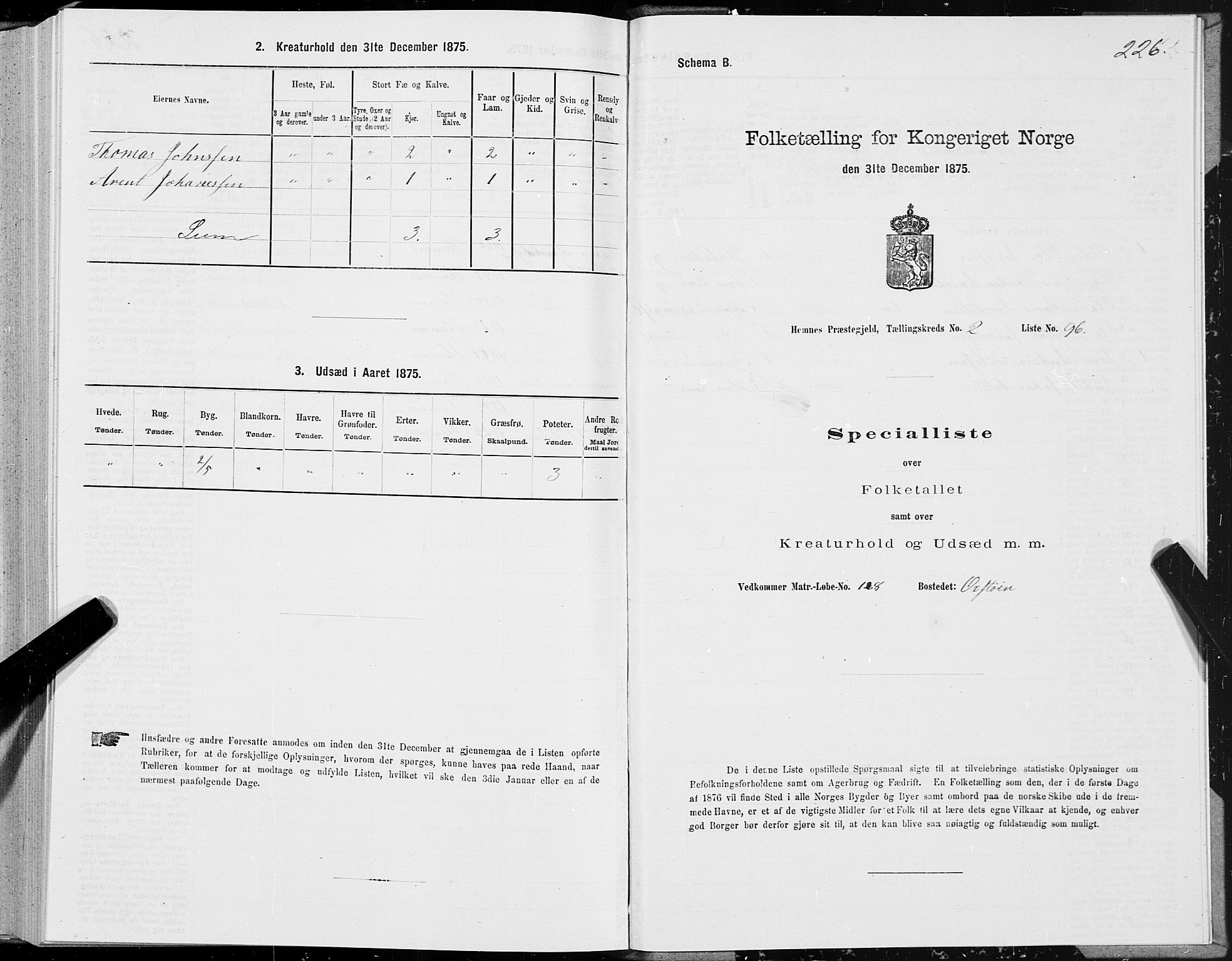 SAT, 1875 census for 1832P Hemnes, 1875, p. 1226