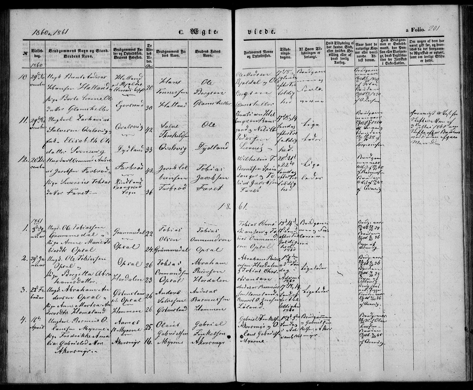 Lyngdal sokneprestkontor, SAK/1111-0029/F/Fa/Fac/L0009: Parish register (official) no. A 9, 1852-1864, p. 201