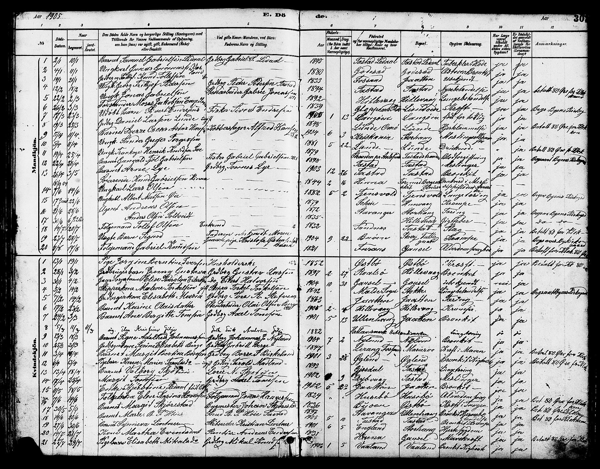 Hetland sokneprestkontor, SAST/A-101826/30/30BB/L0005: Parish register (copy) no. B 5, 1878-1910, p. 303