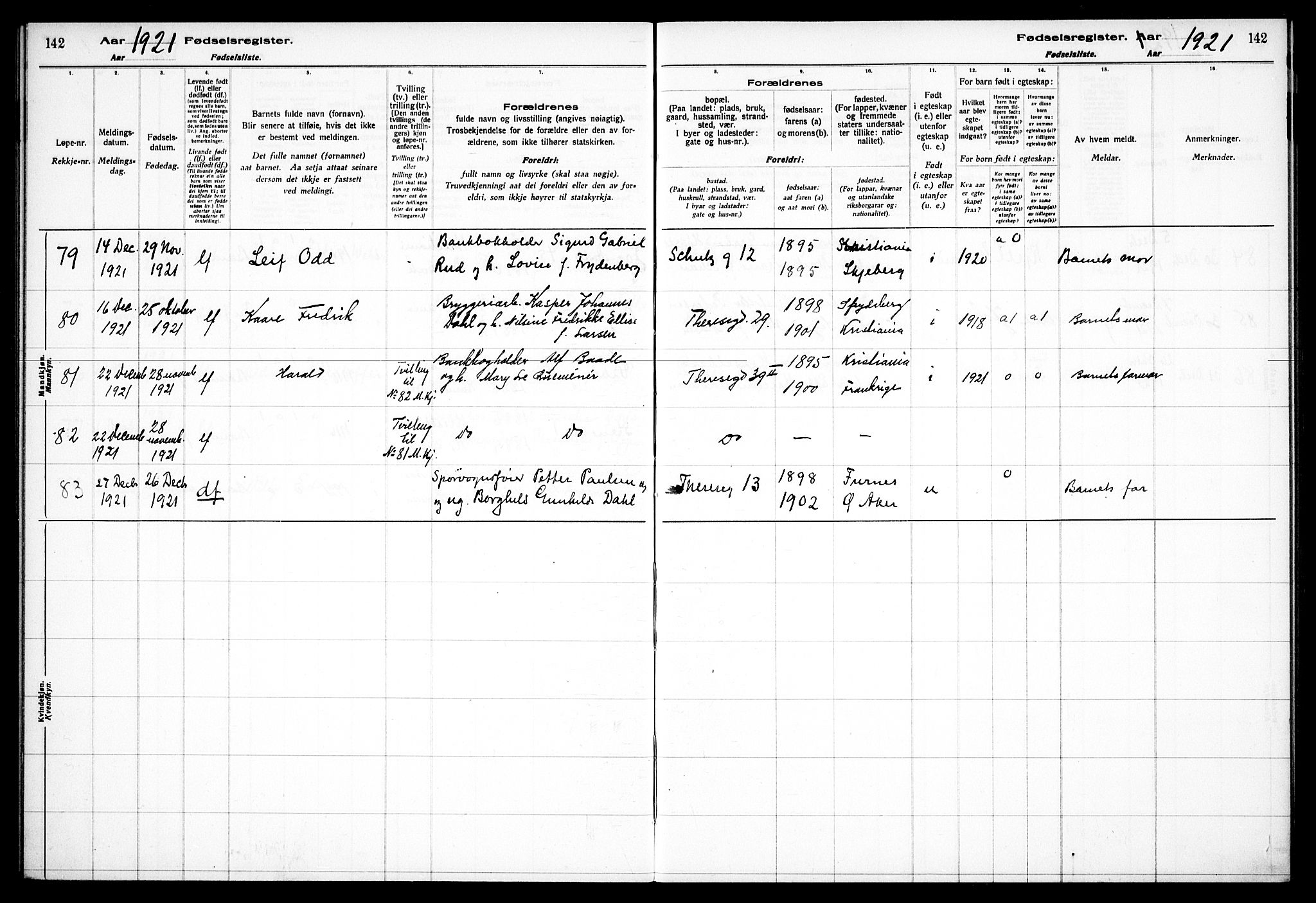 Fagerborg prestekontor Kirkebøker, AV/SAO-A-10844/J/Ja/L0001: Birth register no. 1, 1916-1925, p. 142