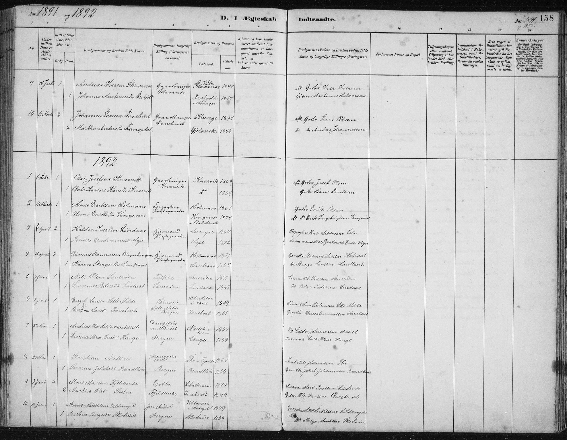 Lindås Sokneprestembete, SAB/A-76701/H/Hab: Parish register (copy) no. B 3, 1886-1914, p. 158