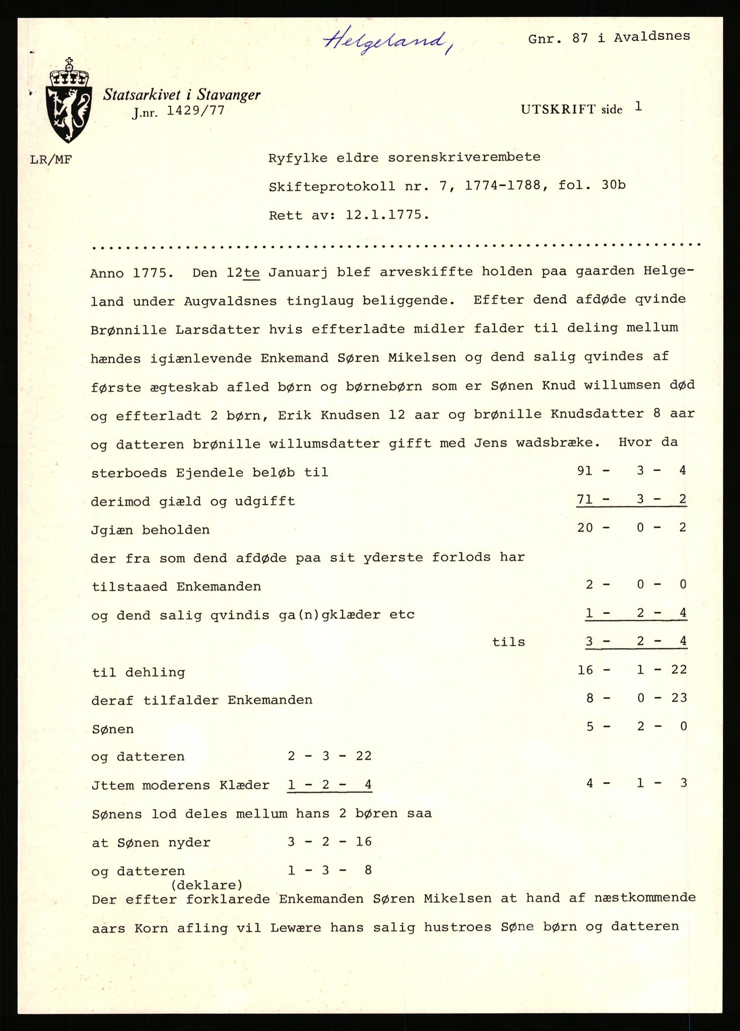 Statsarkivet i Stavanger, SAST/A-101971/03/Y/Yj/L0033: Avskrifter sortert etter gårdsnavn: Hausland - Helgeland i Avaldsnes, 1750-1930, p. 610