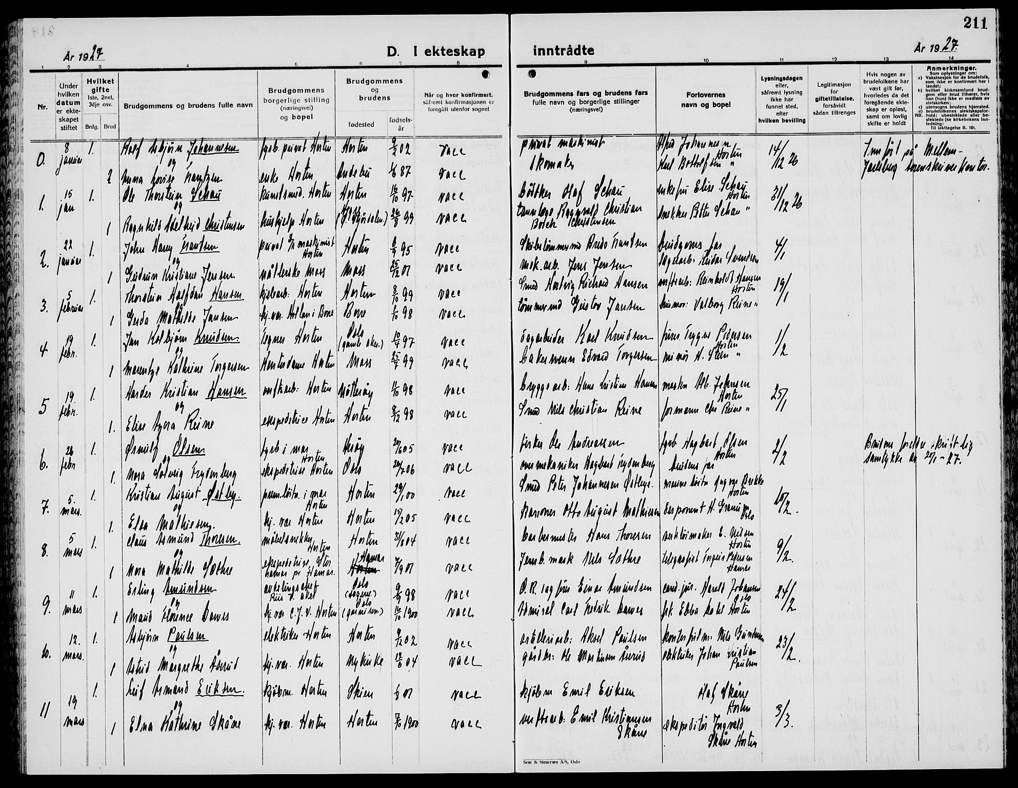 Horten kirkebøker, AV/SAKO-A-348/G/Ga/L0009: Parish register (copy) no. 9, 1926-1936, p. 211