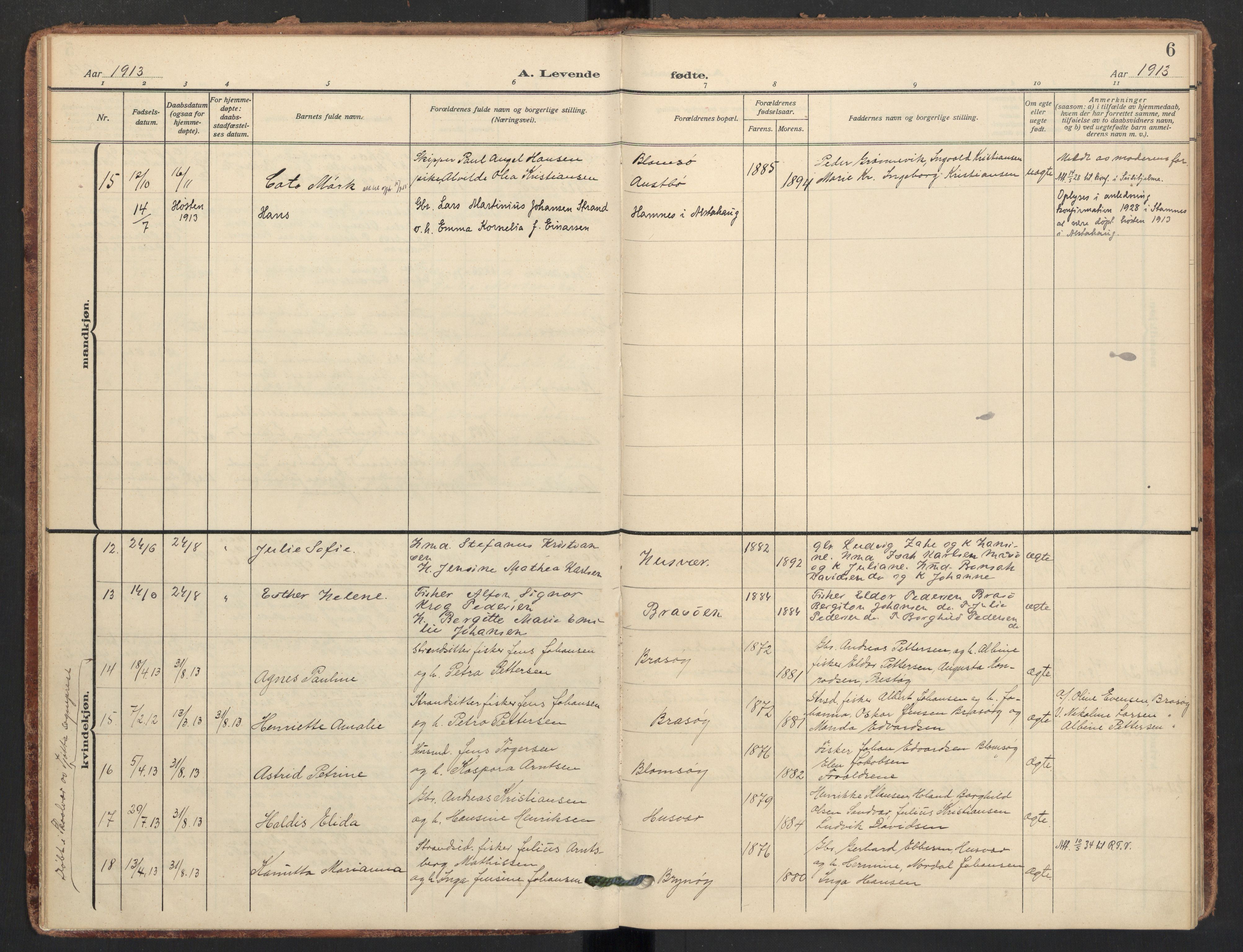 Ministerialprotokoller, klokkerbøker og fødselsregistre - Nordland, SAT/A-1459/830/L0455: Parish register (official) no. 830A19, 1912-1942, p. 6