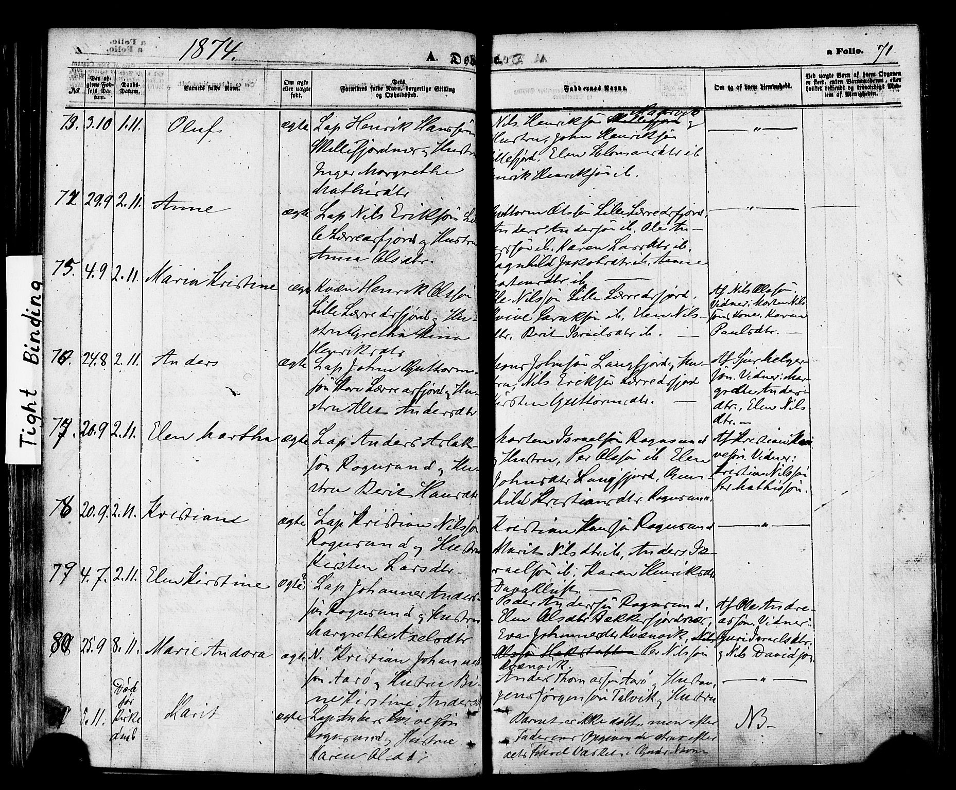 Talvik sokneprestkontor, SATØ/S-1337/H/Ha/L0011kirke: Parish register (official) no. 11, 1864-1877, p. 71