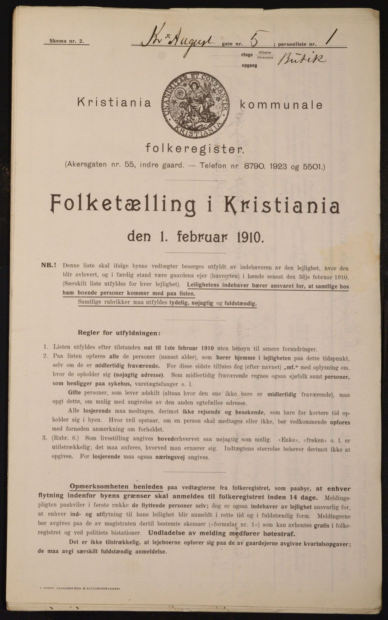 OBA, Municipal Census 1910 for Kristiania, 1910, p. 52364