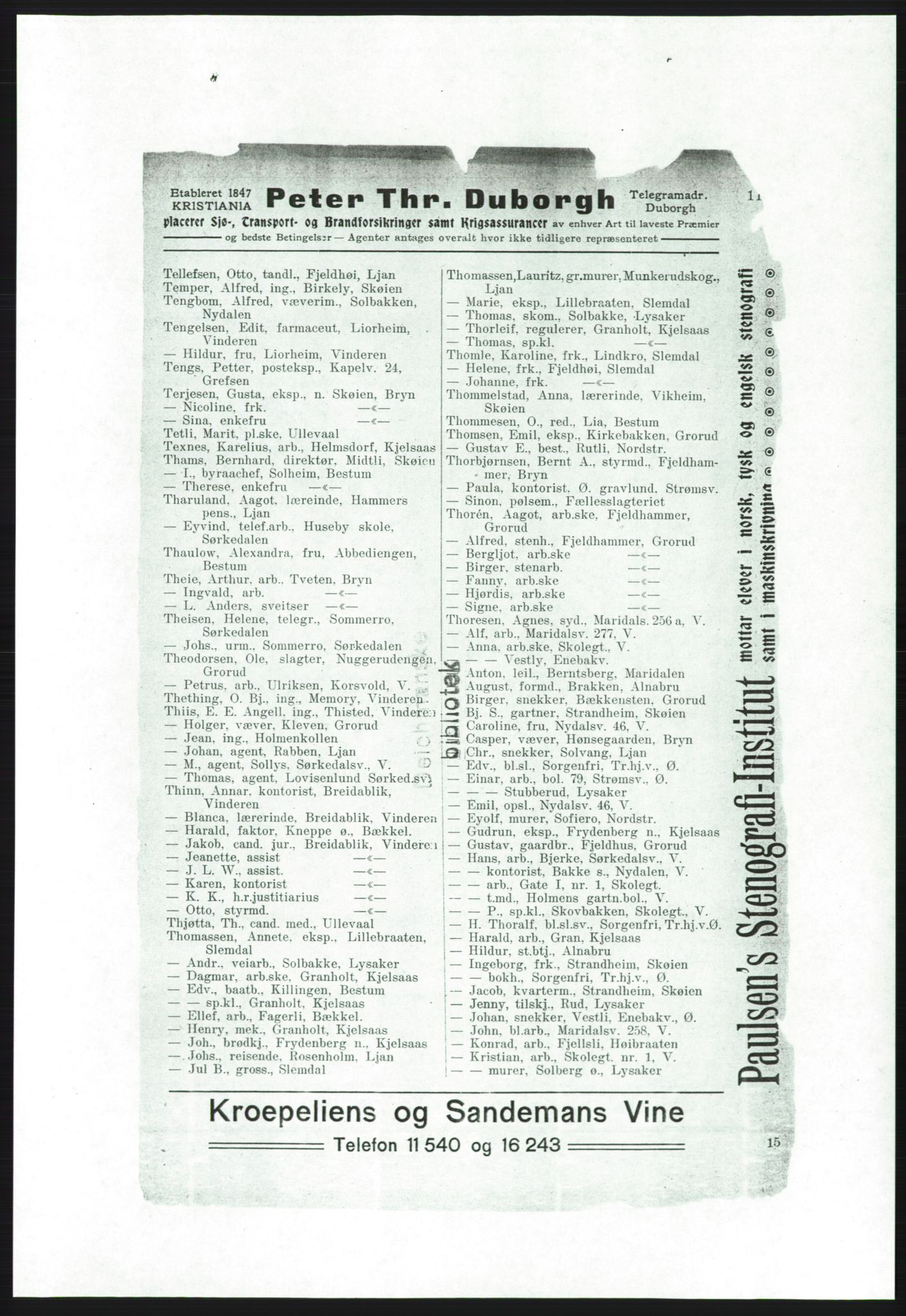 Aker adressebok/adressekalender, PUBL/001/A/001: Akers adressebok, 1916-1917, p. 113