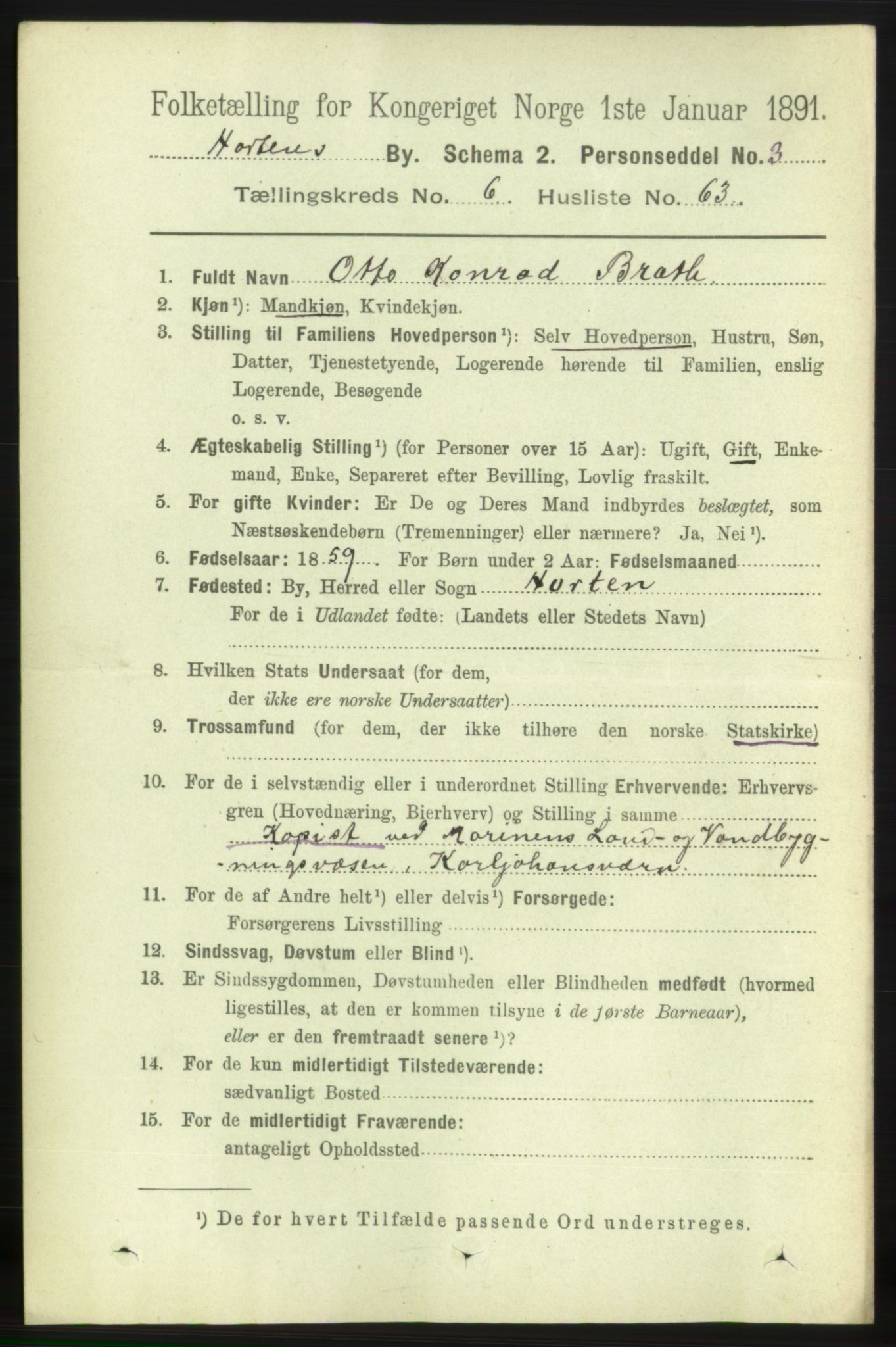 RA, 1891 census for 0703 Horten, 1891, p. 4312