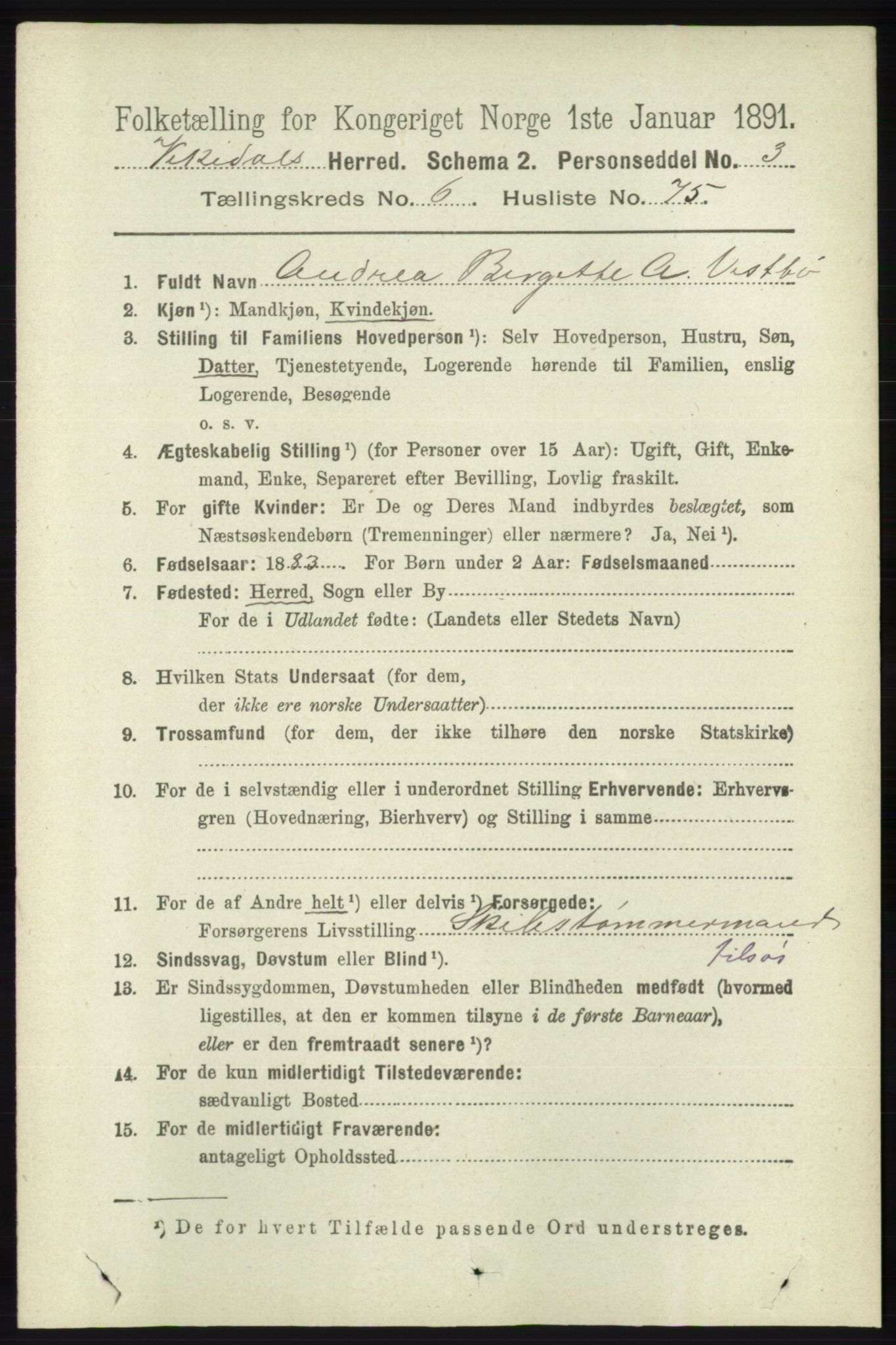 RA, 1891 census for 1157 Vikedal, 1891, p. 1971