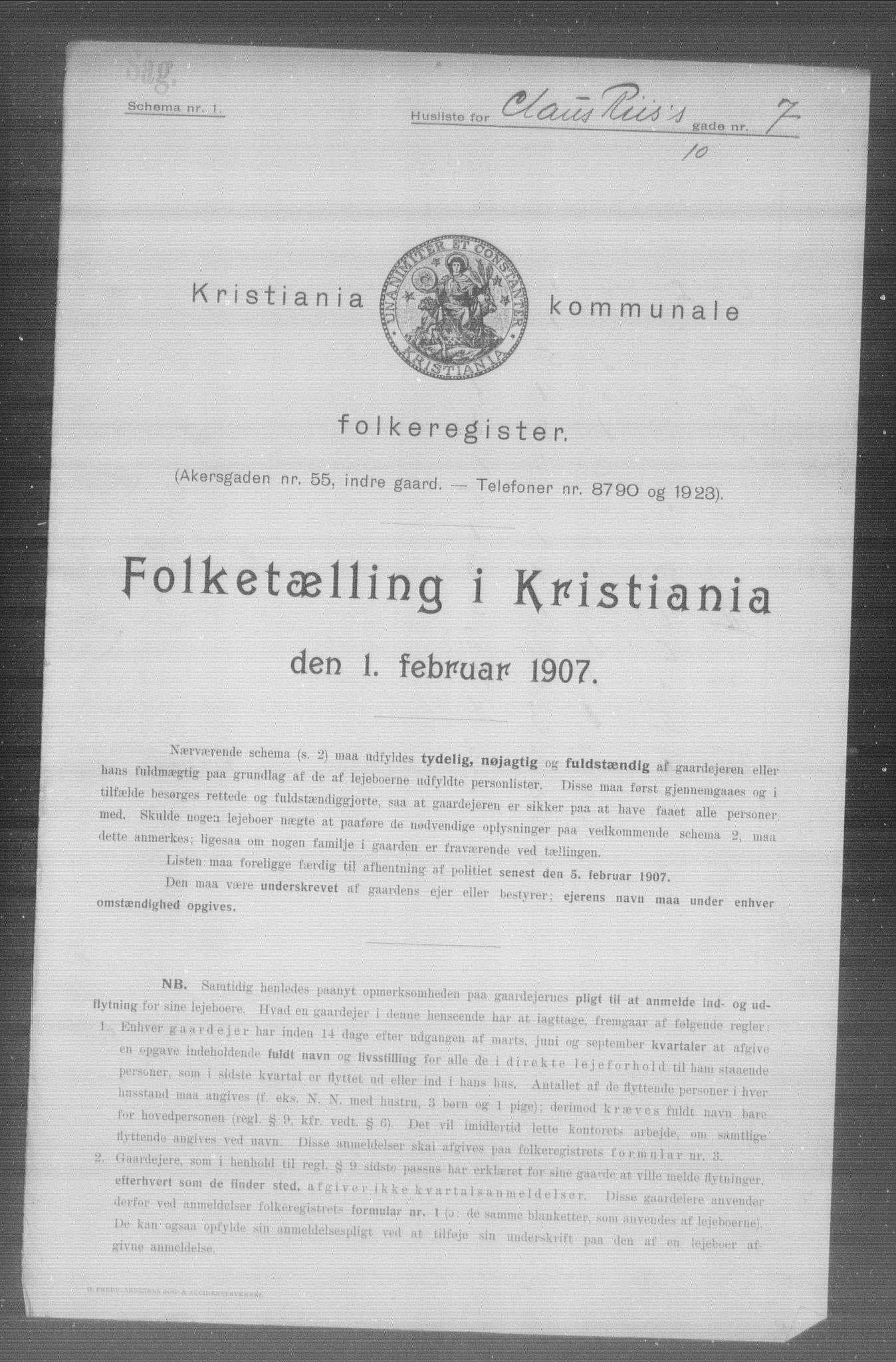 OBA, Municipal Census 1907 for Kristiania, 1907, p. 6618