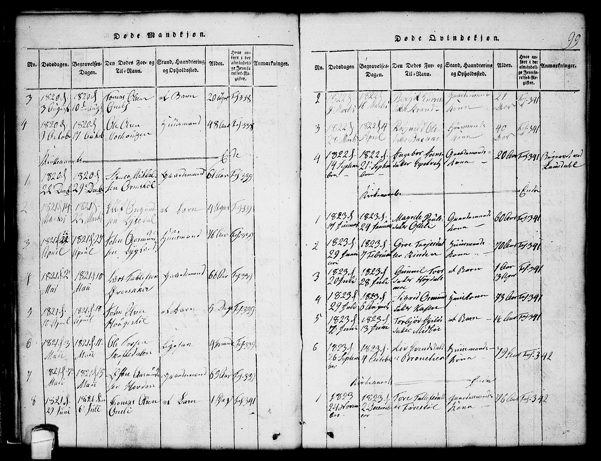 Lårdal kirkebøker, SAKO/A-284/G/Gc/L0001: Parish register (copy) no. III 1, 1815-1854, p. 99