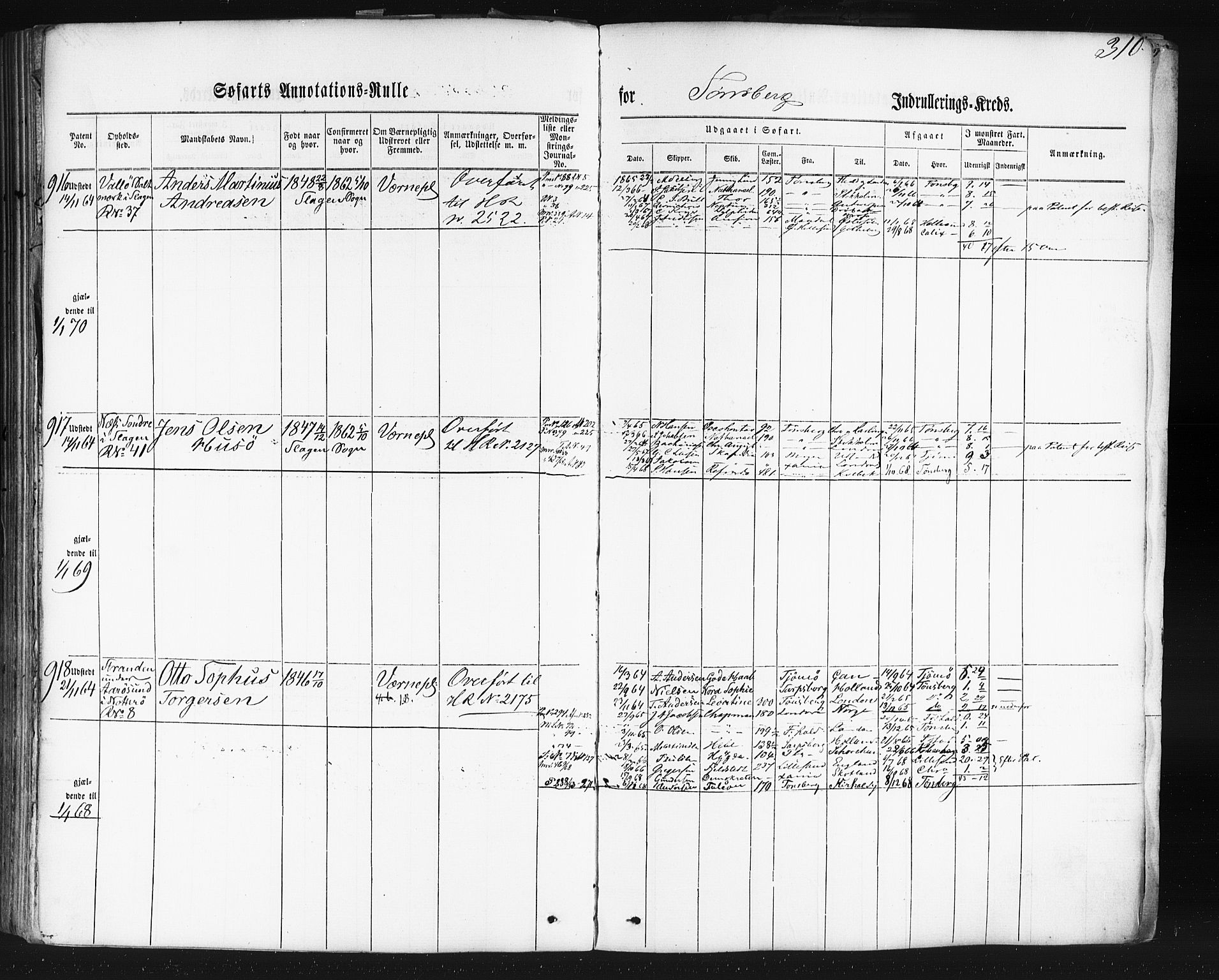 Tønsberg innrulleringskontor, SAKO/A-786/F/Fb/L0001: Annotasjonsrulle Patent nr. 1-1724, 1860-1868, p. 324