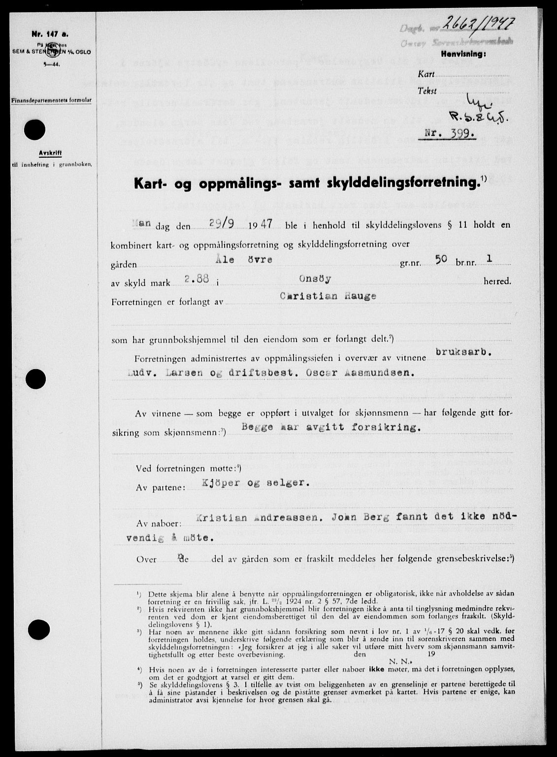 Onsøy sorenskriveri, SAO/A-10474/G/Ga/Gab/L0021: Mortgage book no. II A-21, 1947-1947, Diary no: : 2662/1947