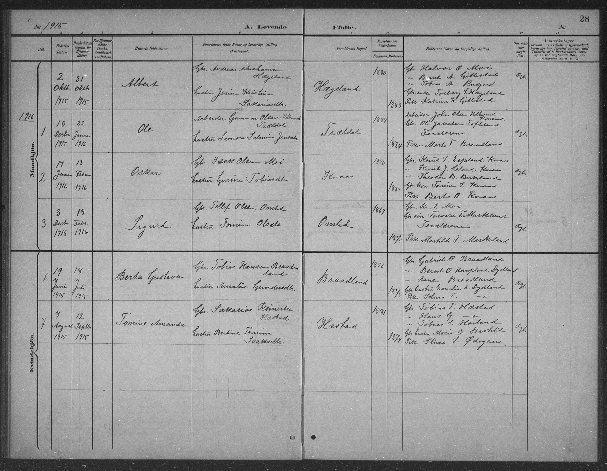 Lyngdal sokneprestkontor, SAK/1111-0029/F/Fb/Fbb/L0002: Parish register (copy) no. B 2, 1901-1934, p. 28