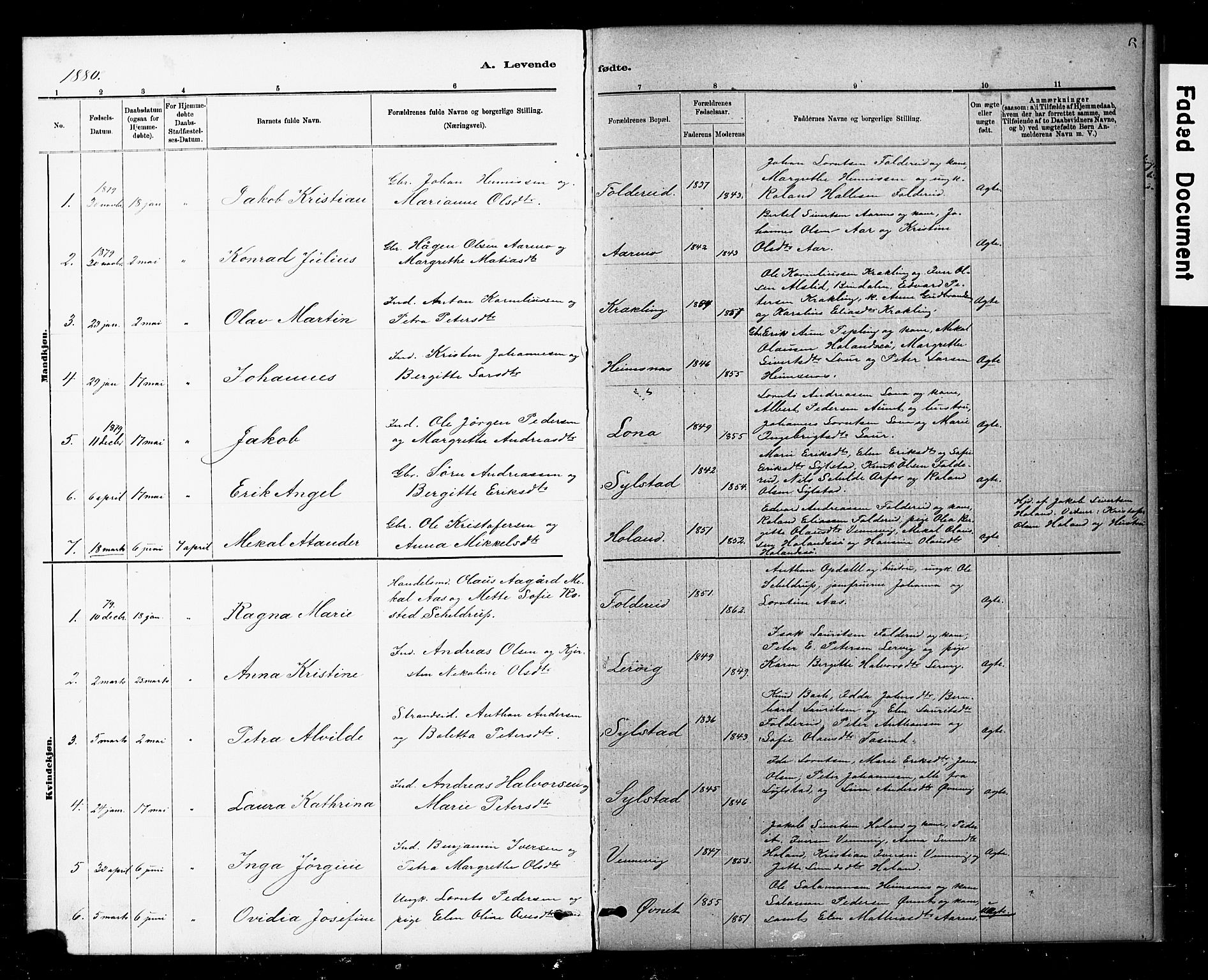 Ministerialprotokoller, klokkerbøker og fødselsregistre - Nord-Trøndelag, AV/SAT-A-1458/783/L0661: Parish register (copy) no. 783C01, 1878-1893, p. 6