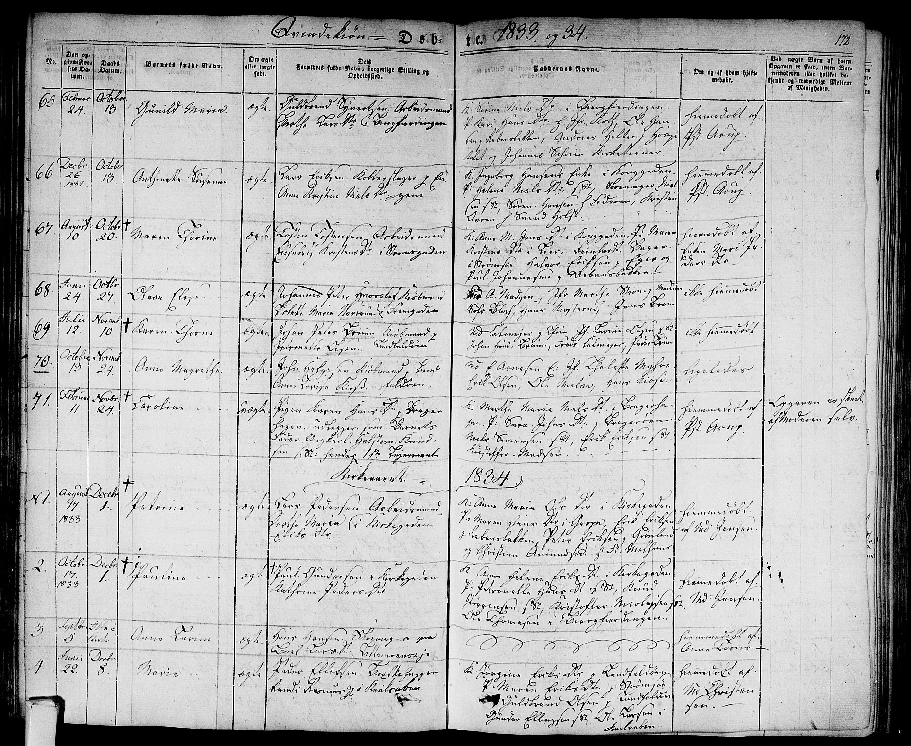 Bragernes kirkebøker, SAKO/A-6/F/Fb/L0001: Parish register (official) no. II 1, 1830-1847, p. 172