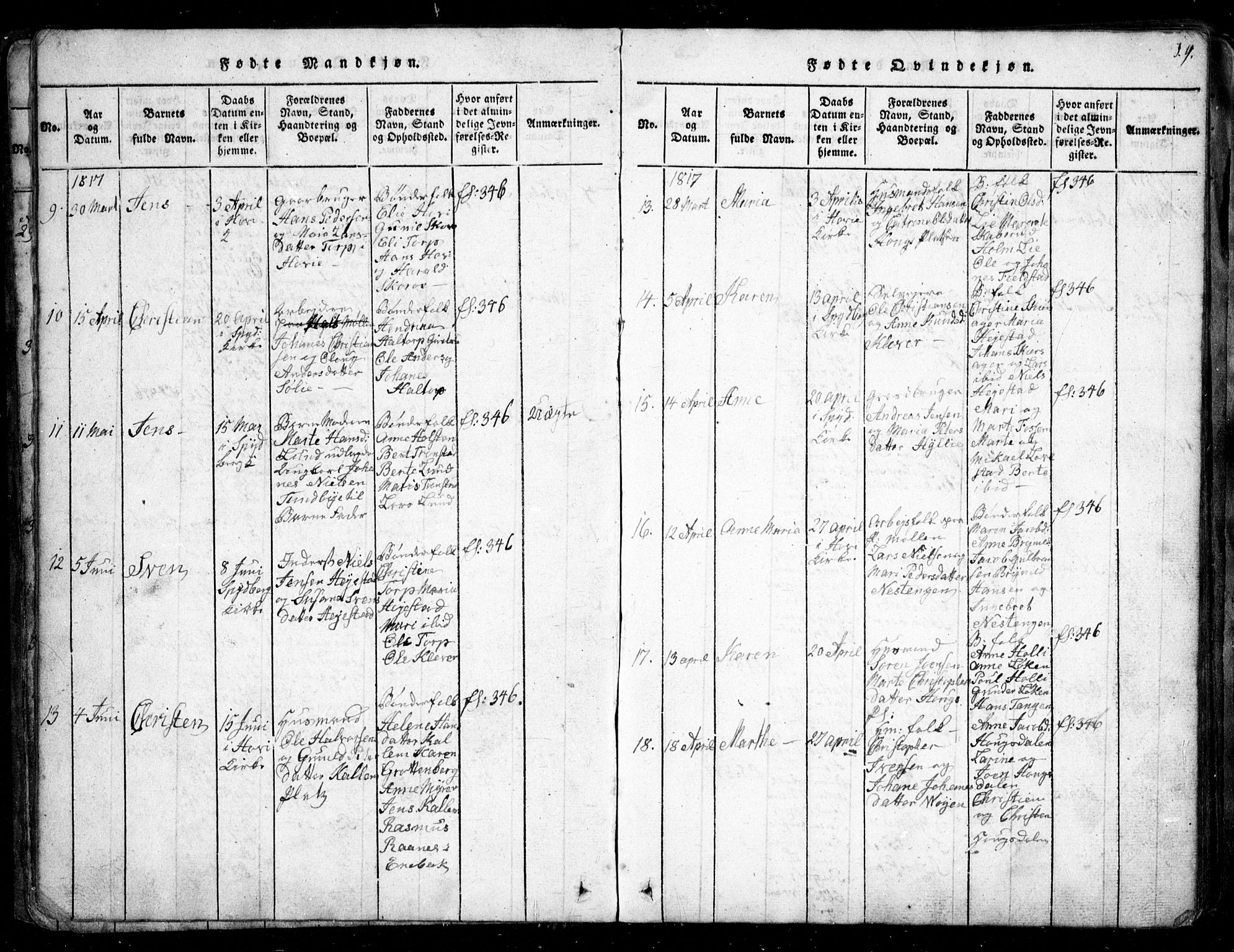 Spydeberg prestekontor Kirkebøker, AV/SAO-A-10924/G/Ga/L0001: Parish register (copy) no. I 1, 1814-1868, p. 19