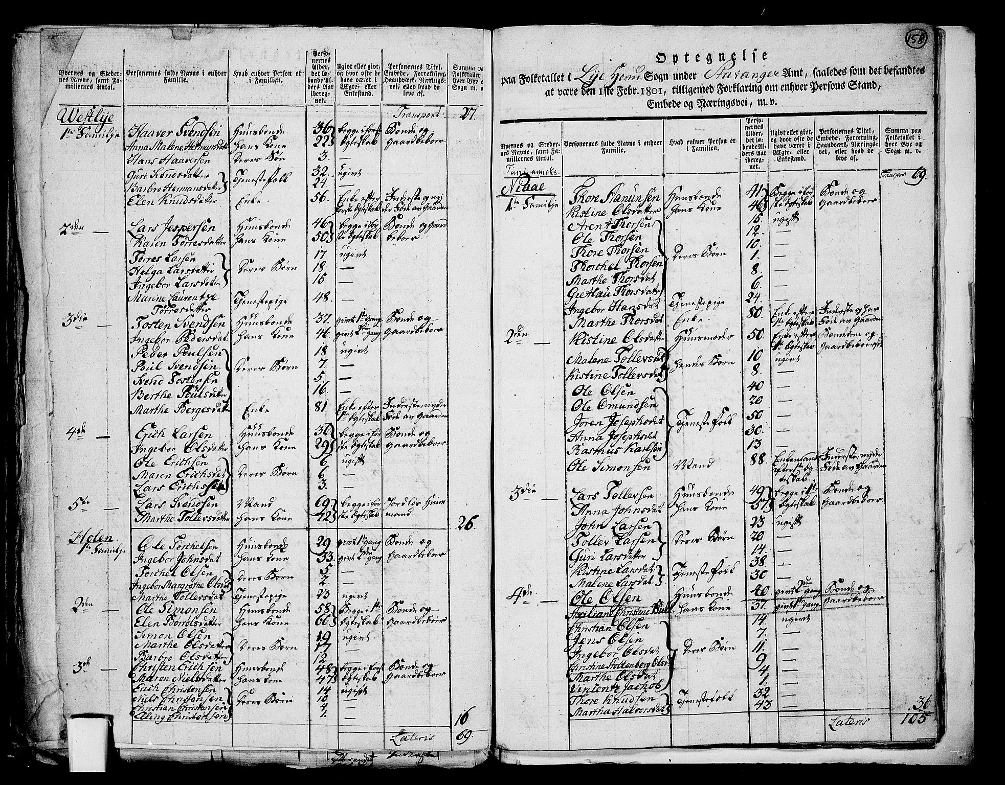 RA, 1801 census for 1121P Lye, 1801, p. 157b-158a