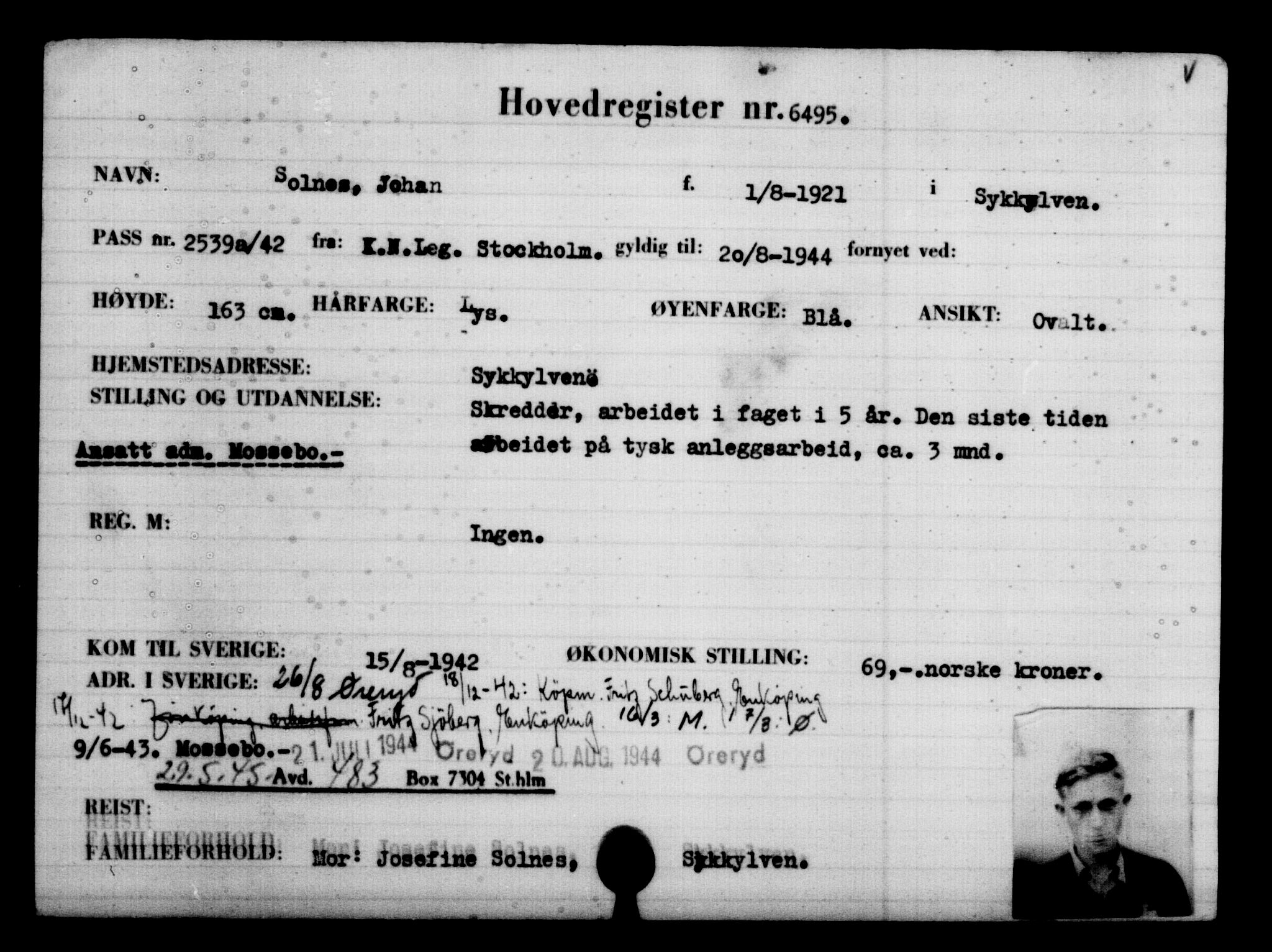 Utenriksstasjonene, Legasjonen i Stockholm, Flyktningkontoret, AV/RA-S-6753/V/Va/L0004: Kjesäterkartoteket, flyktninger med registreringsnr. 3496-6610, 1940-1945, p. 3552