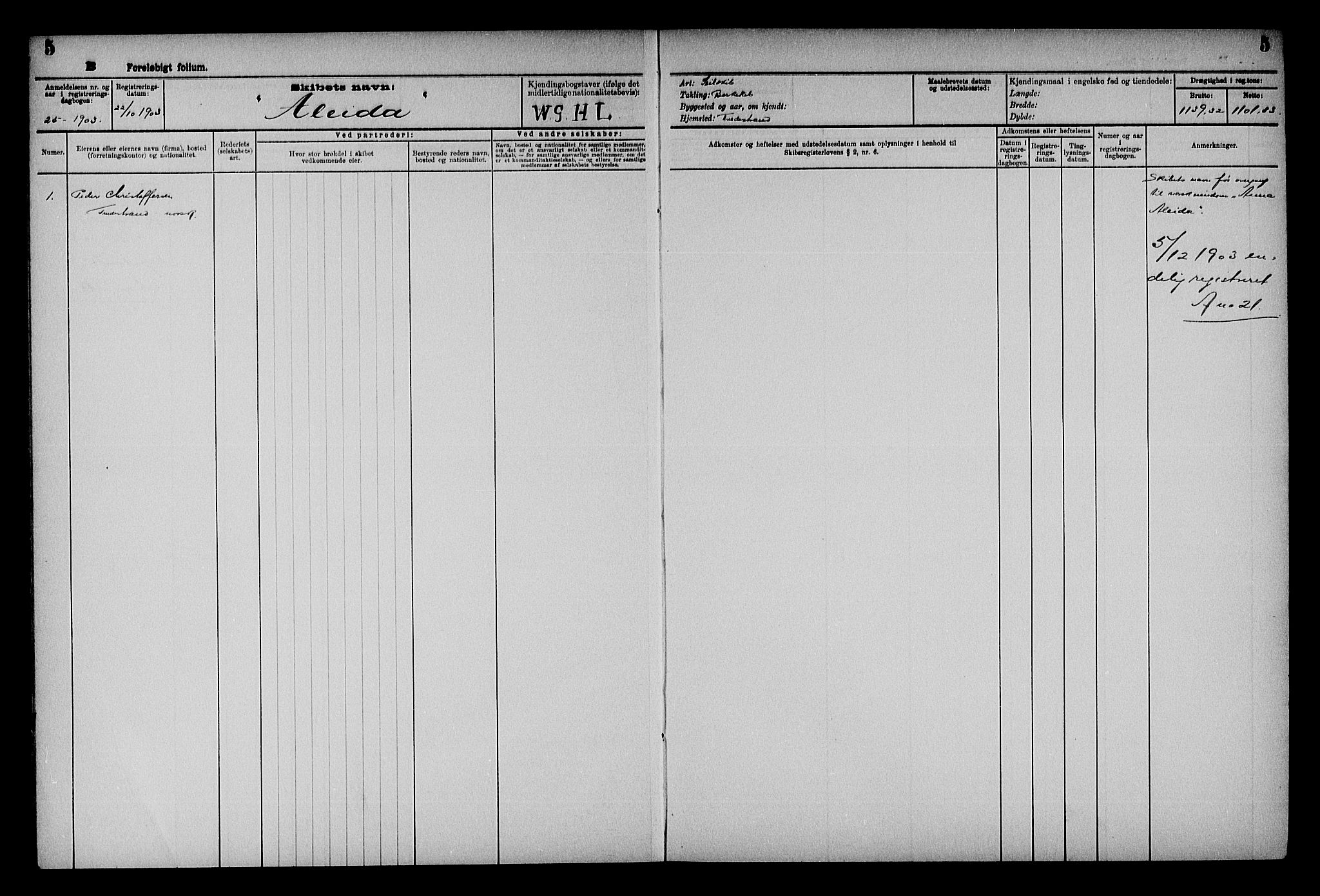 Holt sorenskriveri, AV/SAK-1221-0002/G/Gf/L0003: Mortgage register no. 31, 1903-1965, p. 5