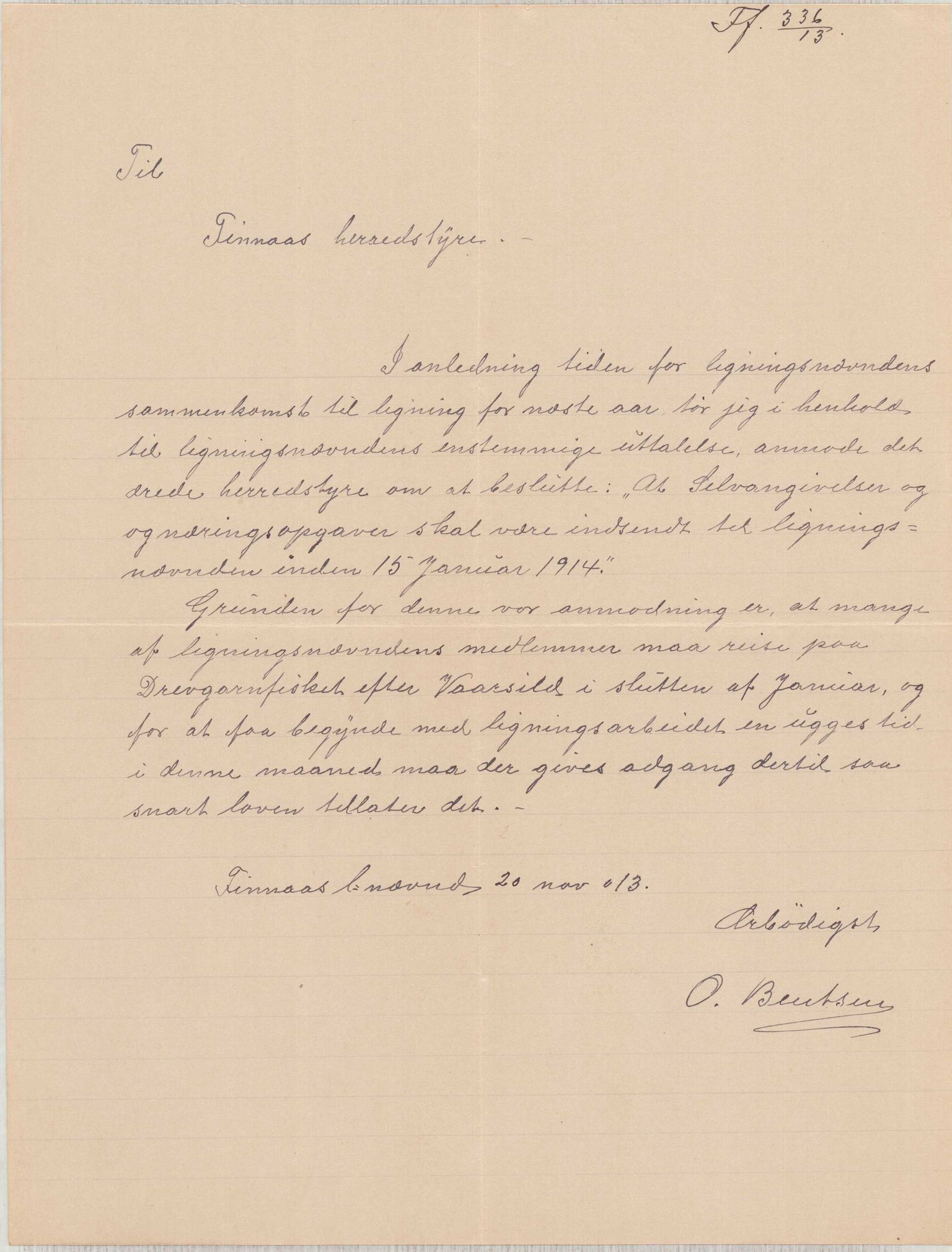 Finnaas kommune. Formannskapet, IKAH/1218a-021/D/Da/L0001/0012: Korrespondanse / saker / Kronologisk ordna korrespondanse , 1913, p. 15