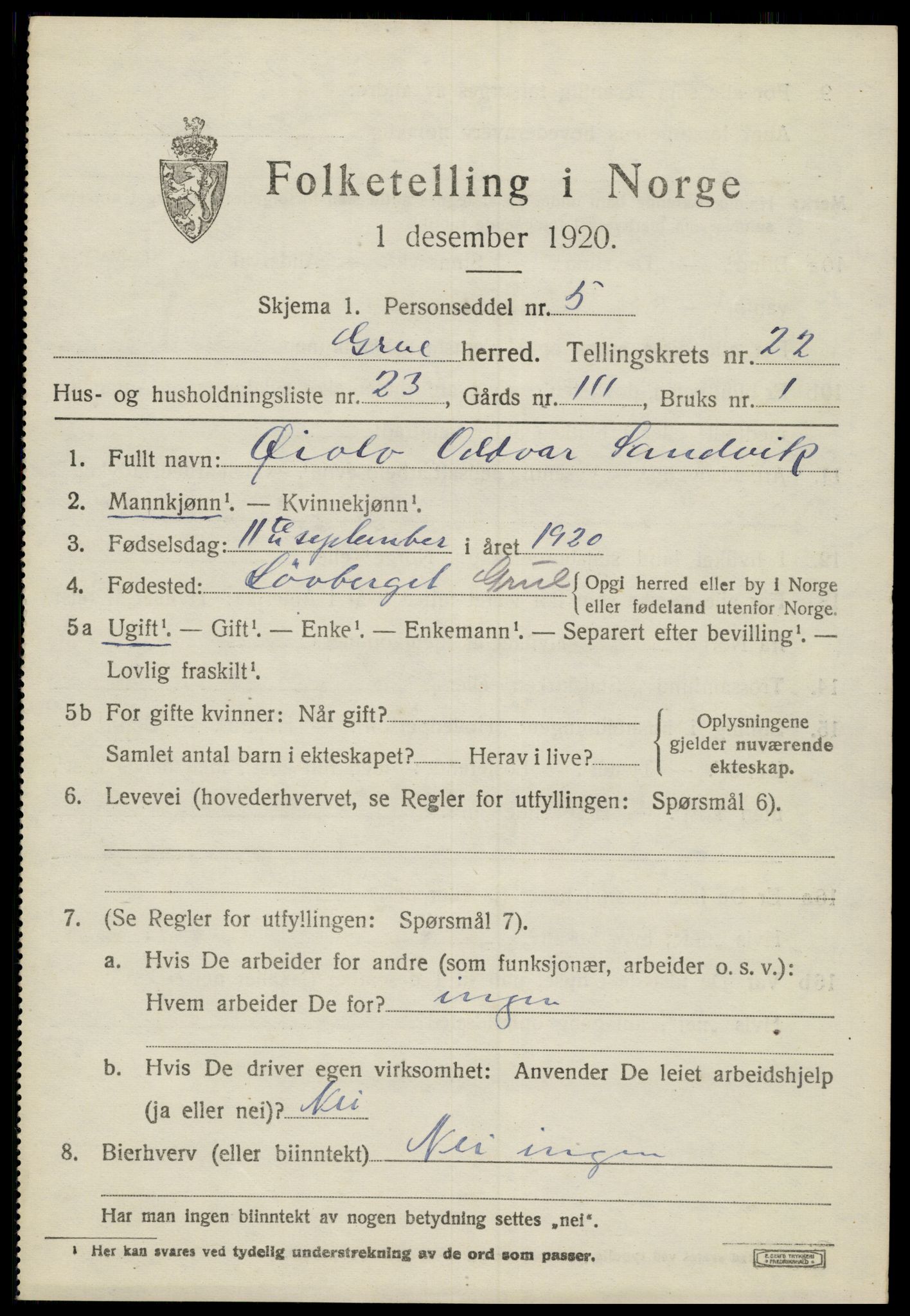 SAH, 1920 census for Grue, 1920, p. 15787